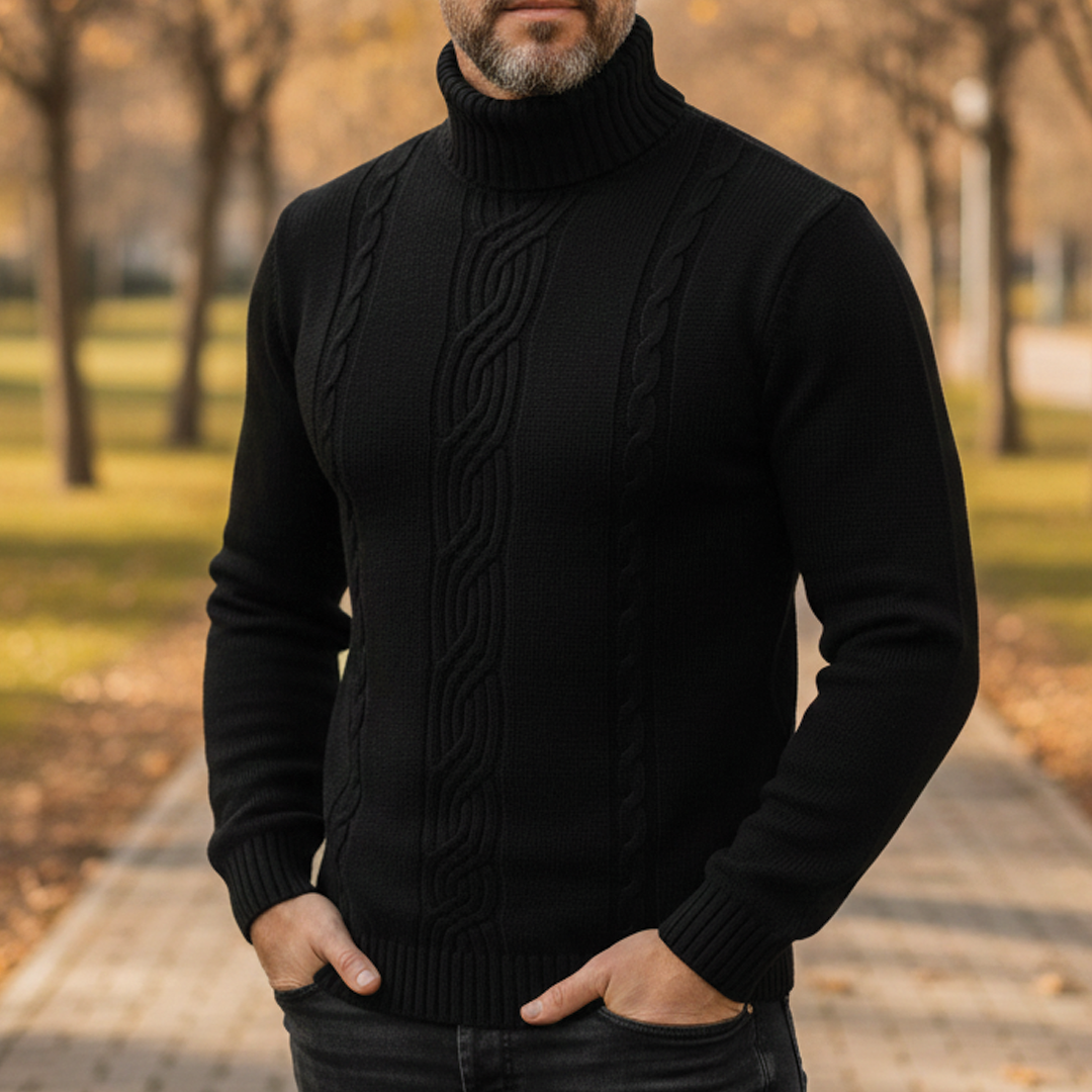 Men's Cable Knit Roll Neck Jumper – Chunky, Regular Fit