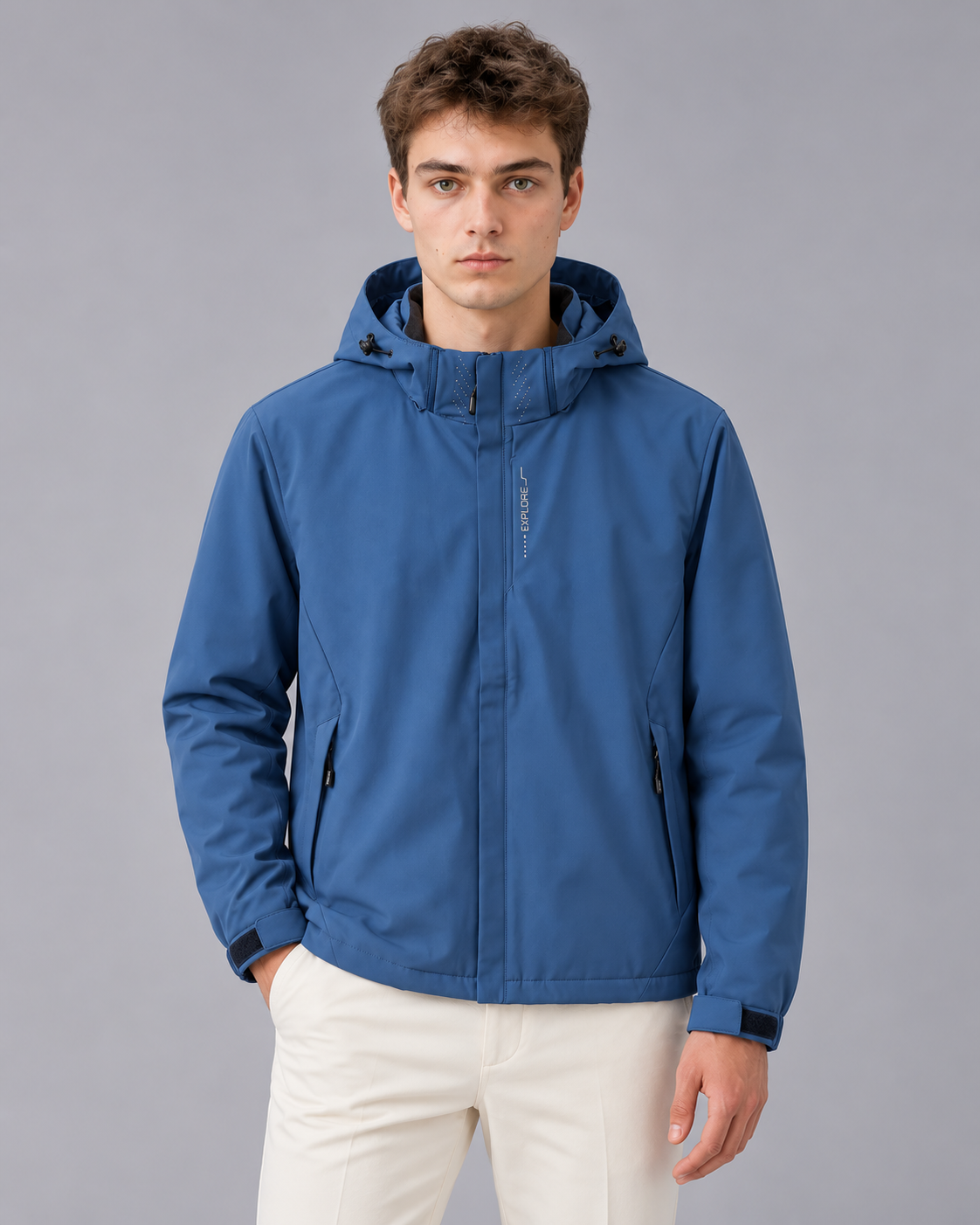 Men's Waterproof Jacket with Detachable Hood – Hardshell Rain Jacket with Zip Pockets
