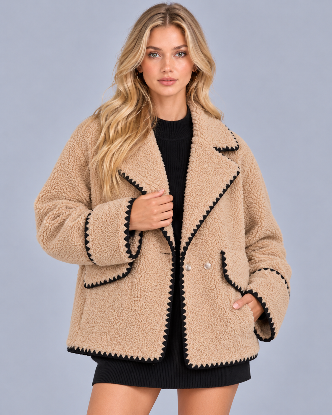 Women's Teddy Fleece Jacket – Open Front, Relaxed Fit