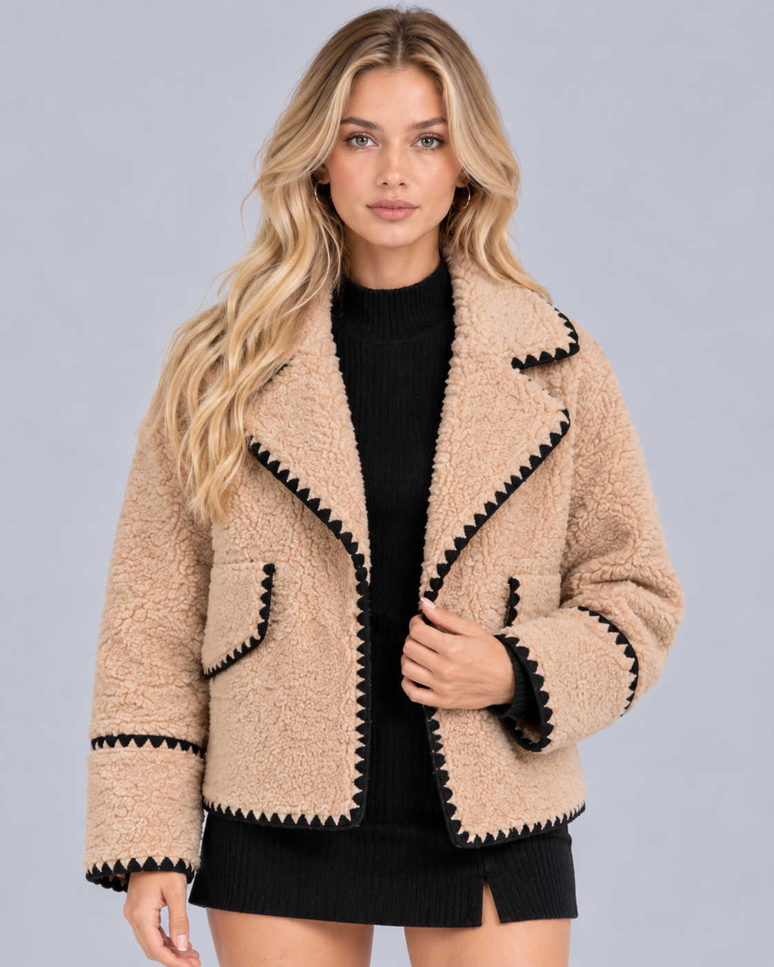 Women's Teddy Fleece Jacket – Open Front, Relaxed Fit