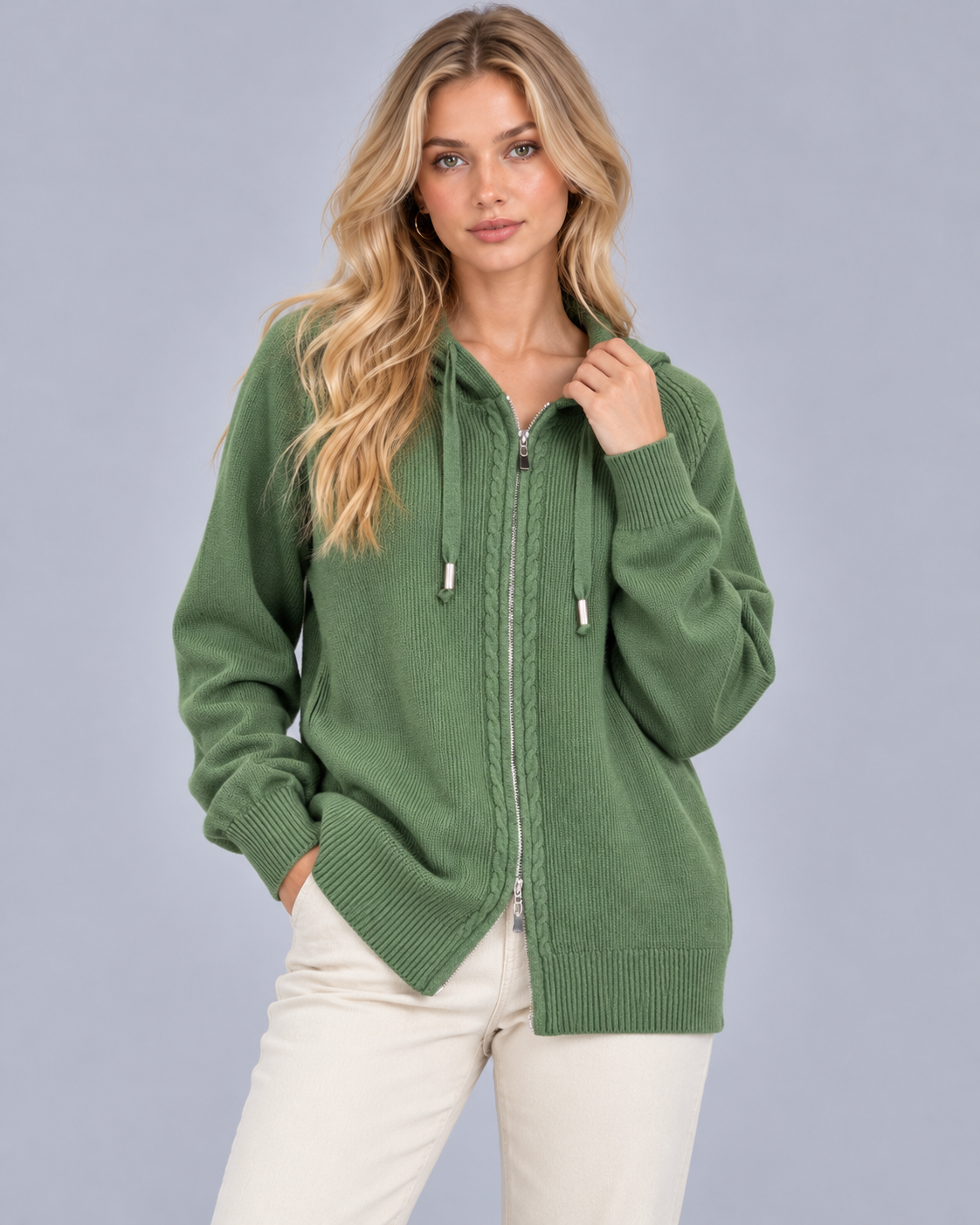 Women's Cable Knit Zip Up Hoodie