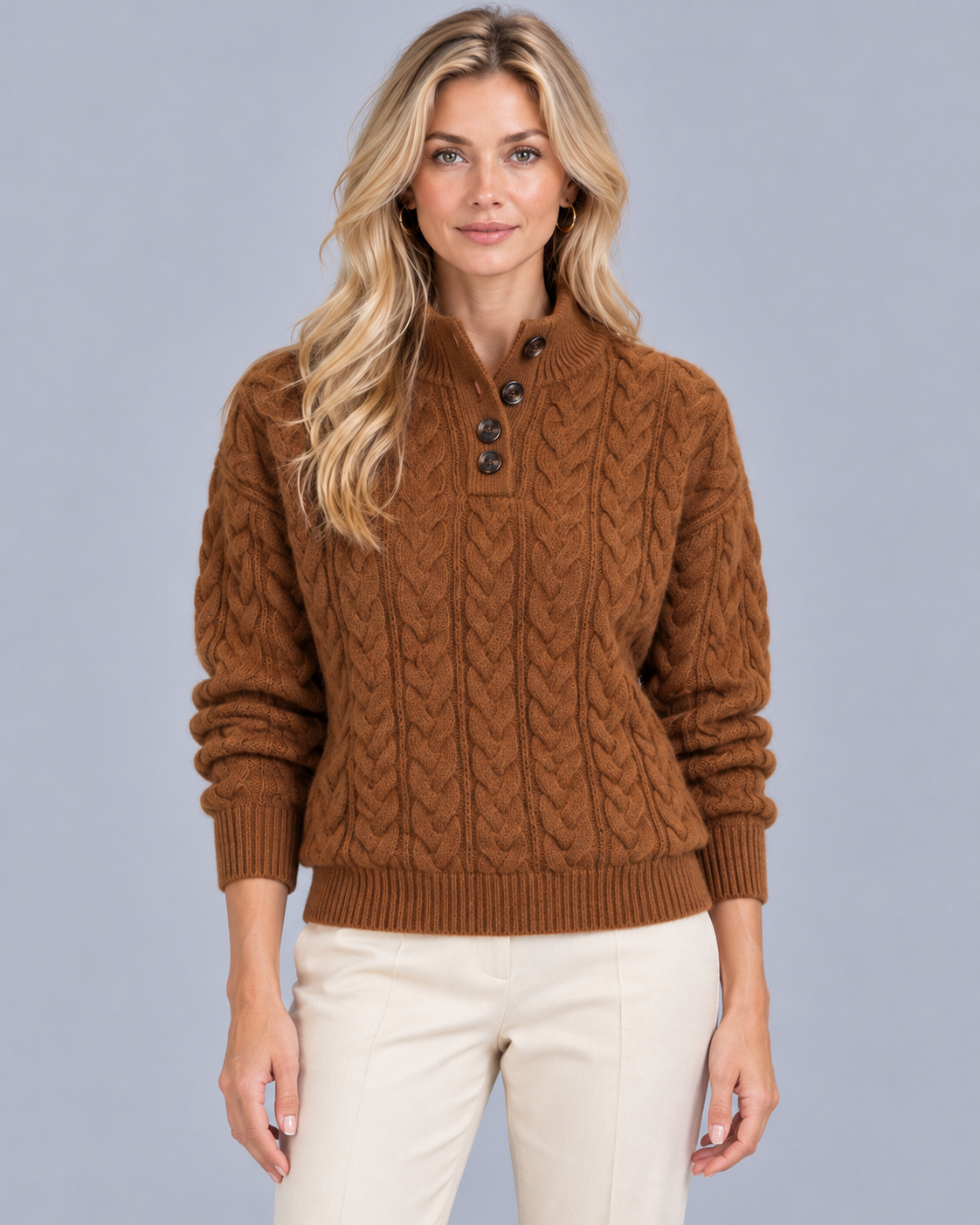 Women's Cable Knit Sweater | Half Button Collar