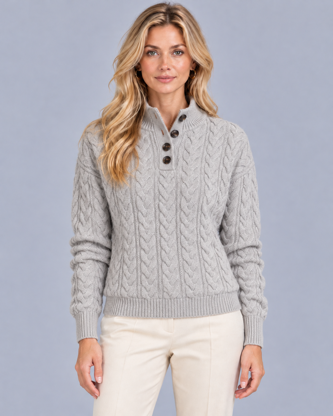 Women's Cable Knit Sweater | Half Button Collar