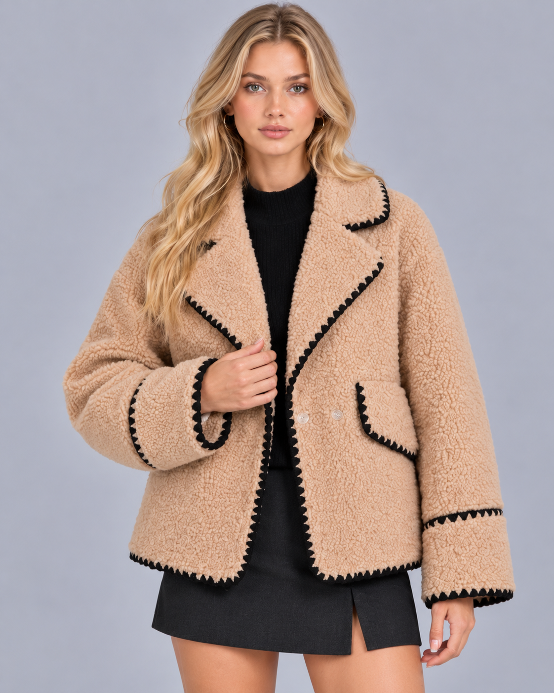 Women's Teddy Fleece Jacket – Open Front, Relaxed Fit