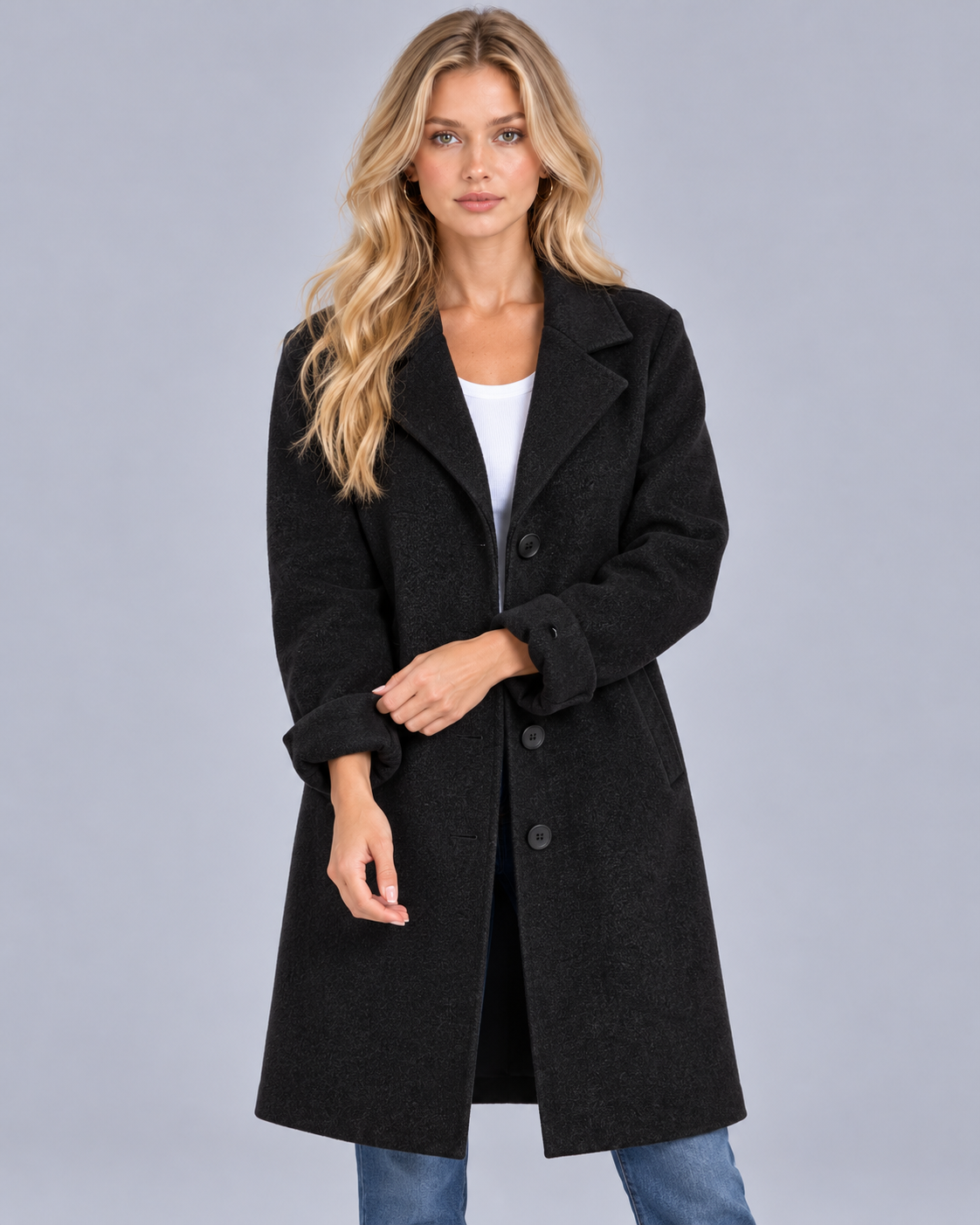 Women's Single-Breasted Coat with Notch Lapels