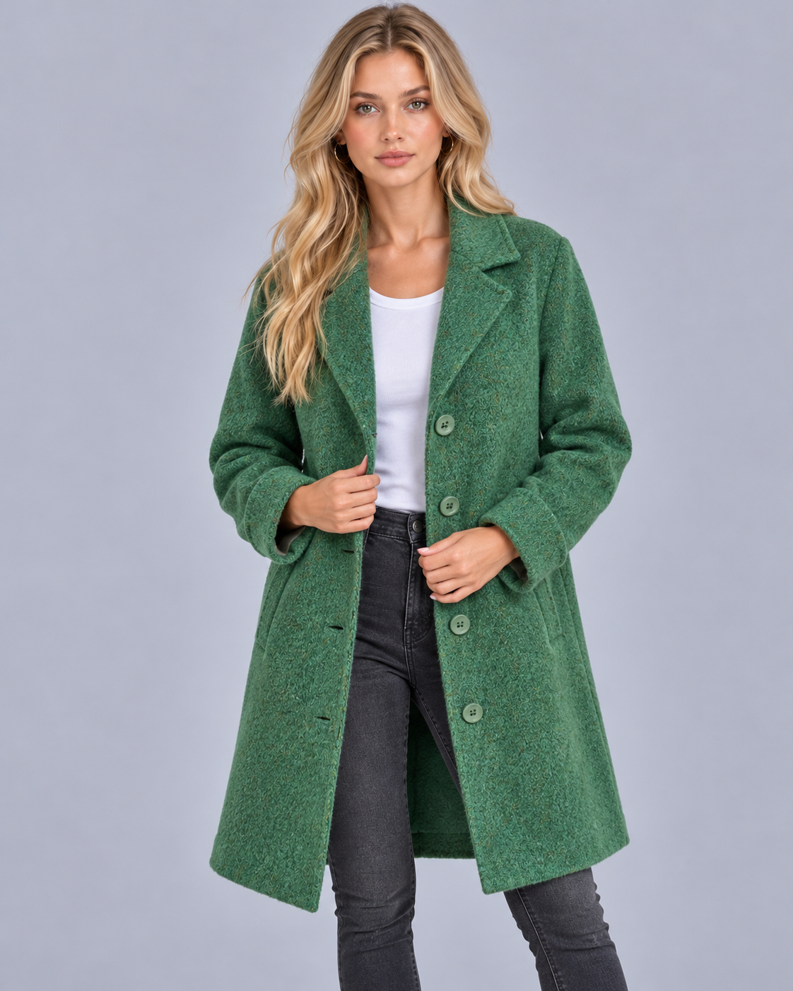 Women's Single-Breasted Coat with Notch Lapels
