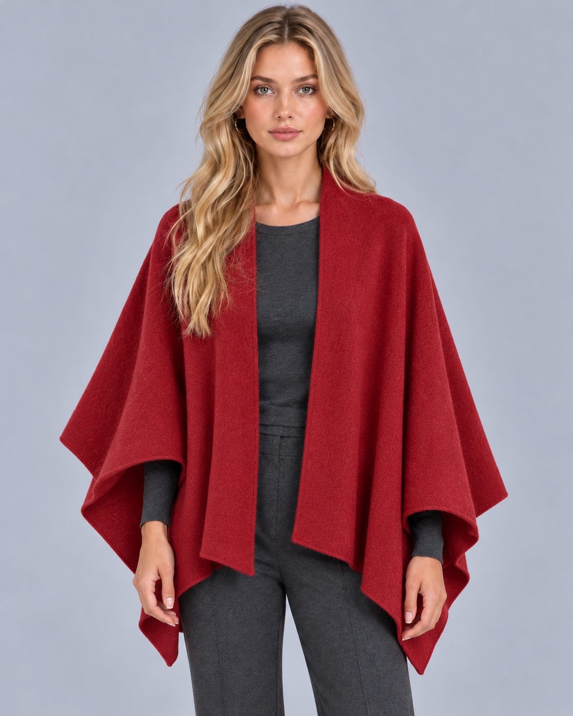 Women's Wool Knit Shawl with Open Front