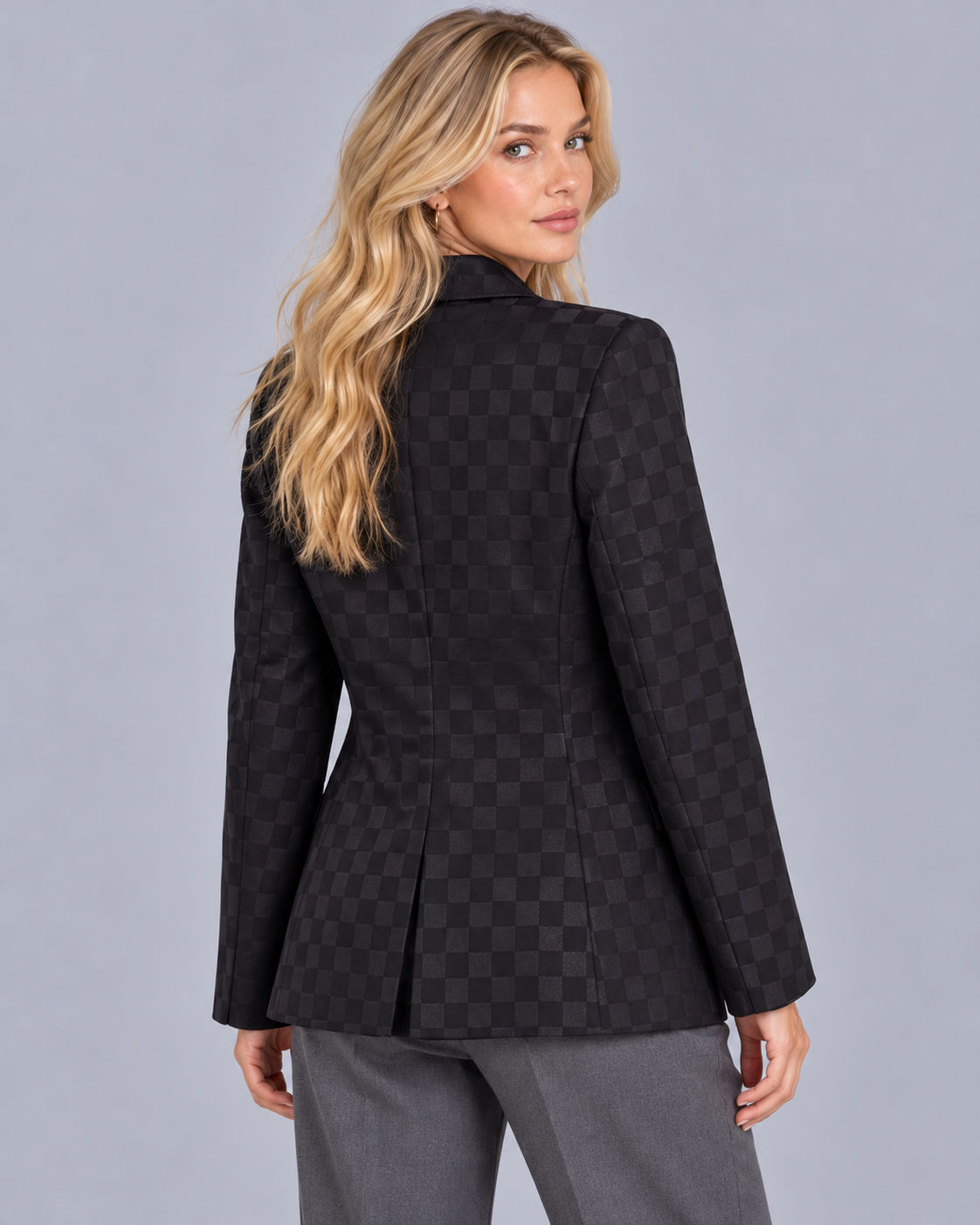 Women's Plaid Blazer with Single Button