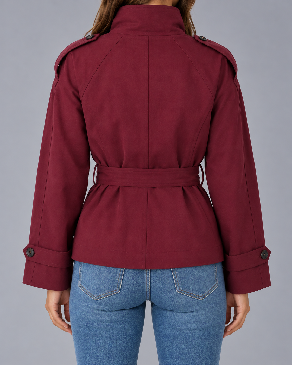 Women’s Cropped Trench Coat | Funnel Neck Tie Waist