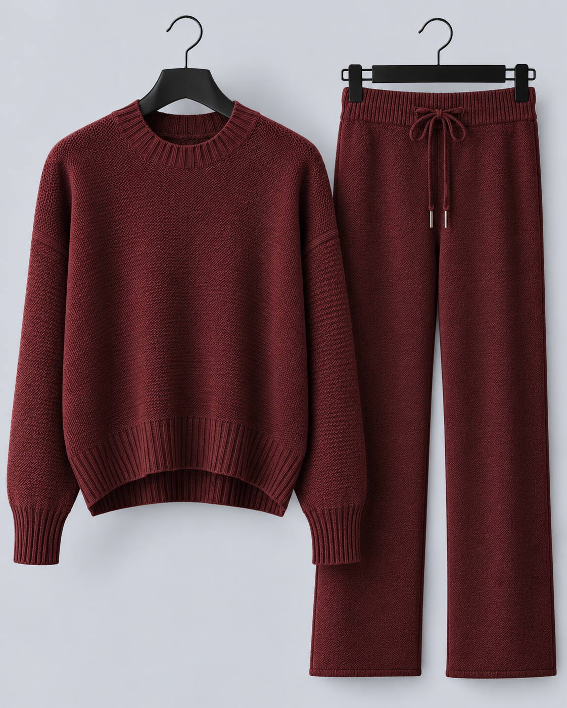 Women's Knitted Lounge Set with Wide-Leg Trousers