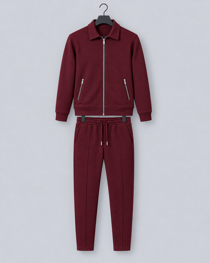 Men's Waffle Tracksuit Set - Zip Jacket & Pants