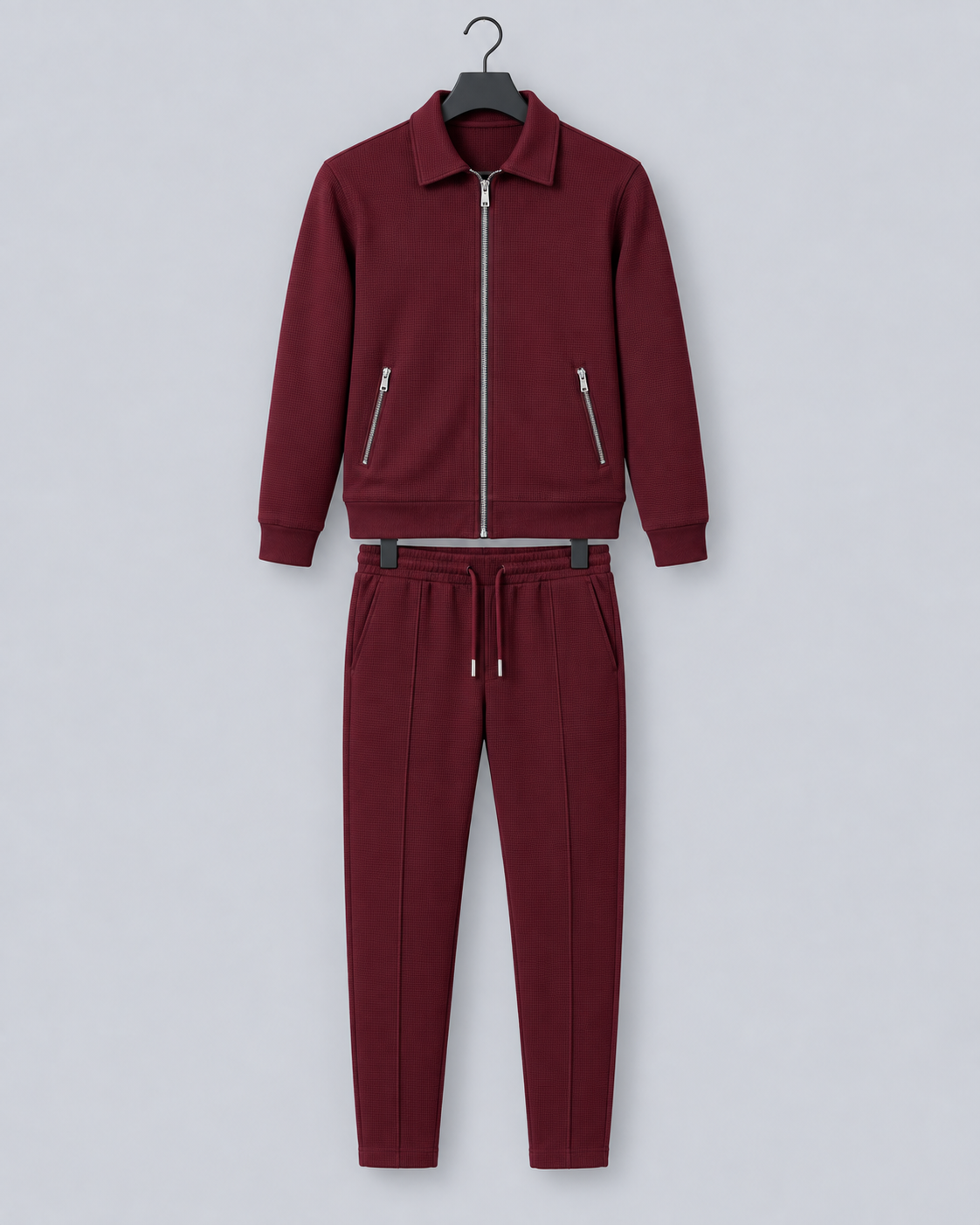 Men's Waffle Tracksuit Set - Zip Jacket & Pants