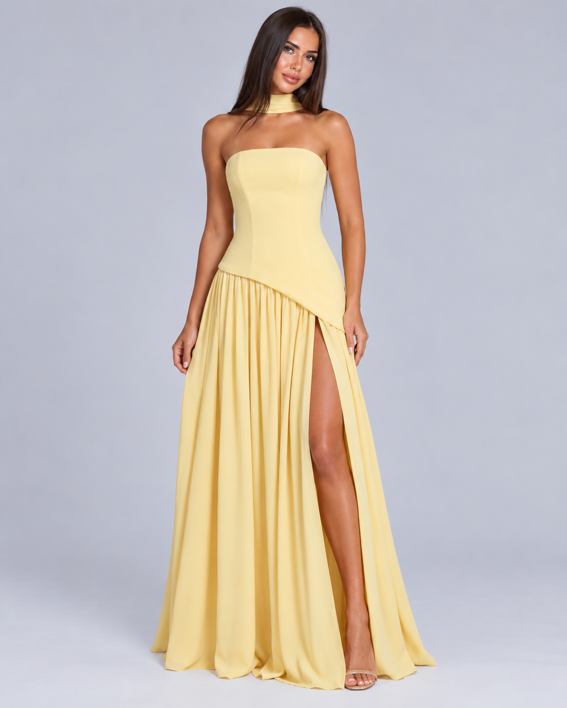 Women's Strapless Maxi Dress with Neck Scarf