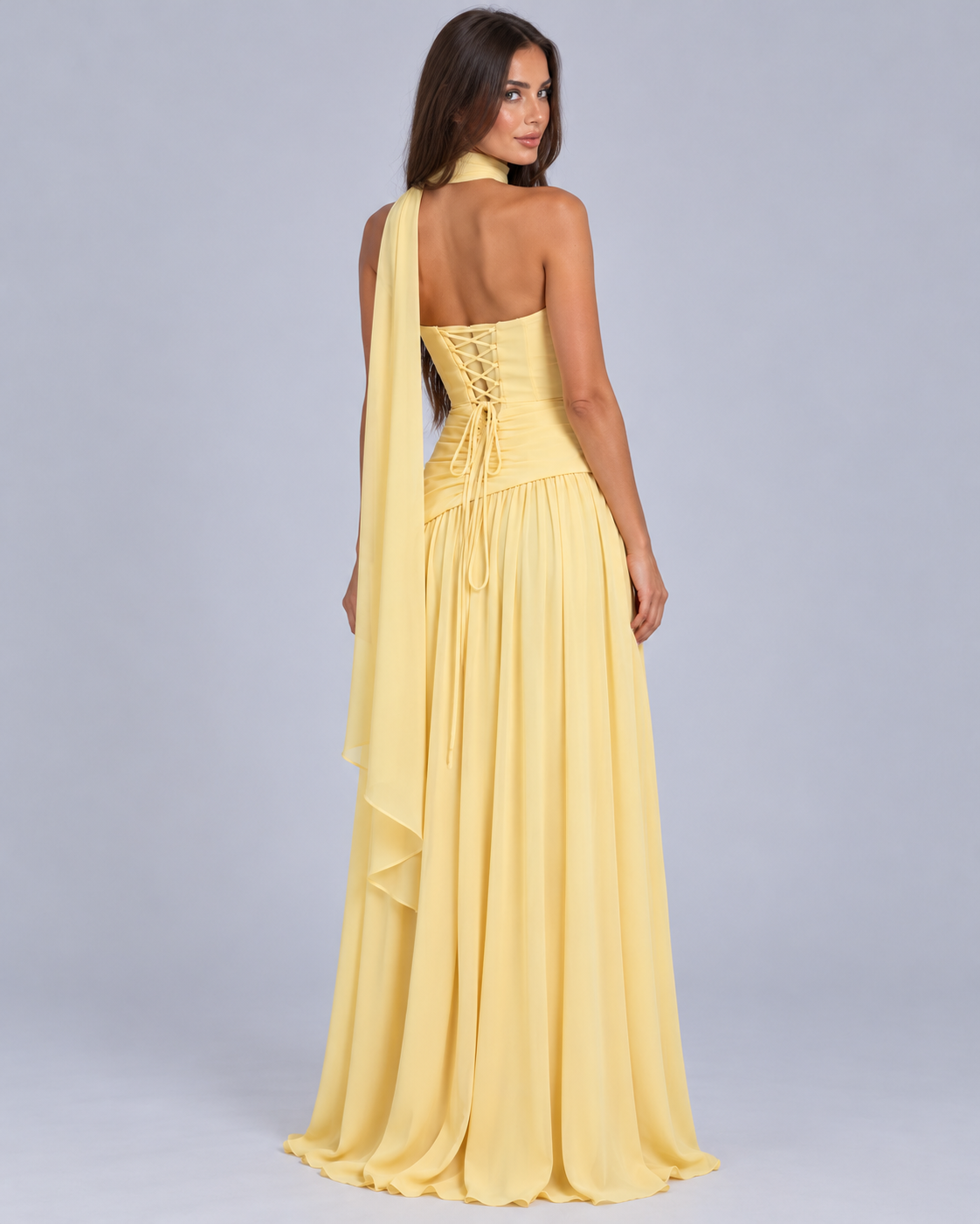 Women's Strapless Maxi Dress with Neck Scarf