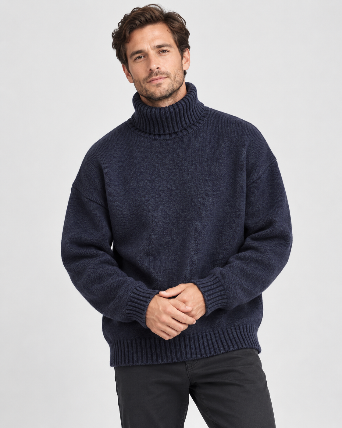 Men's Oversized Roll Neck Jumper – Soft Knit Turtleneck with Dropped Shoulders