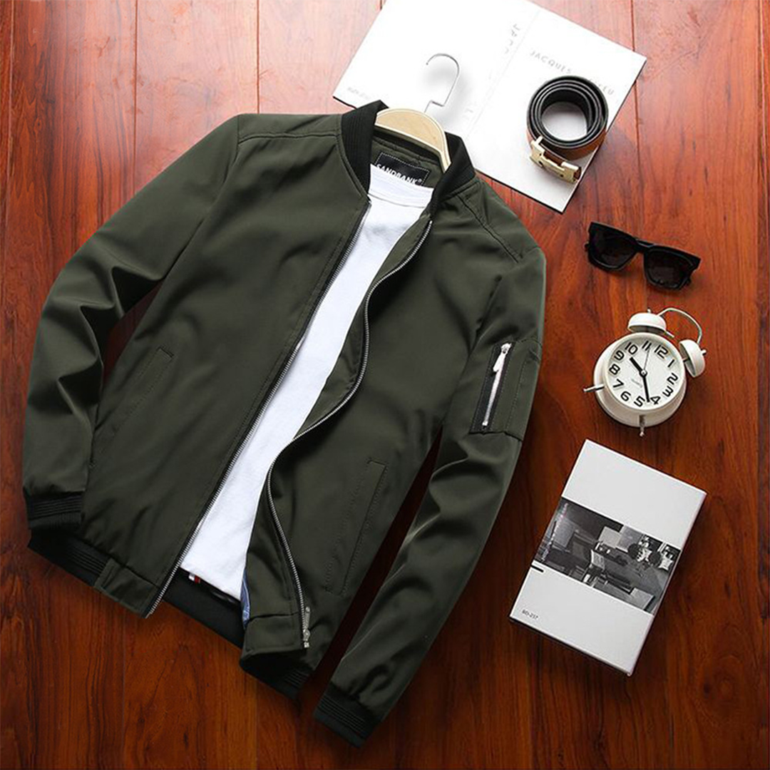 Men's Bomber Jacket – Lightweight Zip Front, Utility Arm Pocket