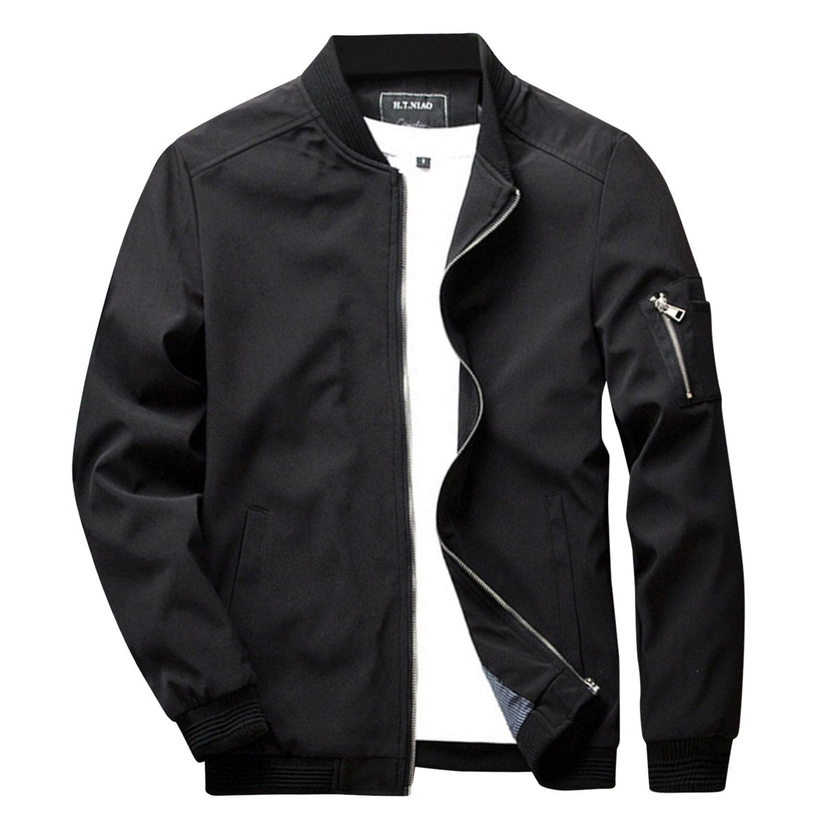 Men's Bomber Jacket – Lightweight Zip Front, Utility Arm Pocket
