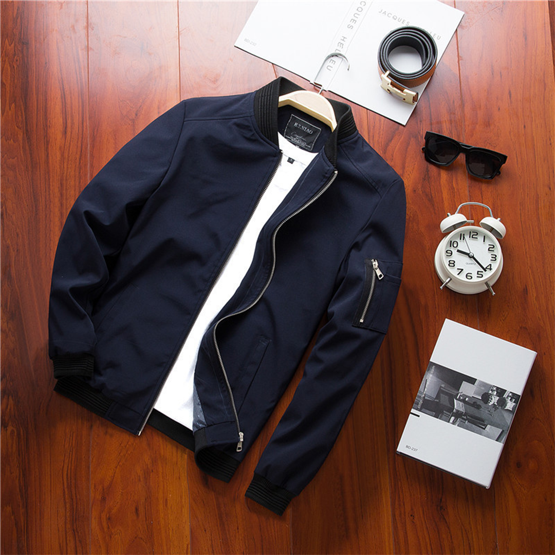 Men's Bomber Jacket – Lightweight Zip Front, Utility Arm Pocket