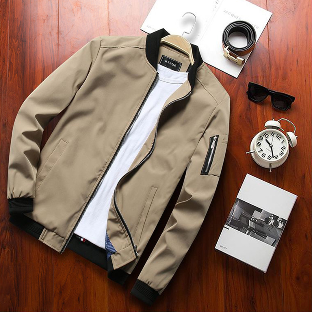 Men's Bomber Jacket – Lightweight Zip Front, Utility Arm Pocket