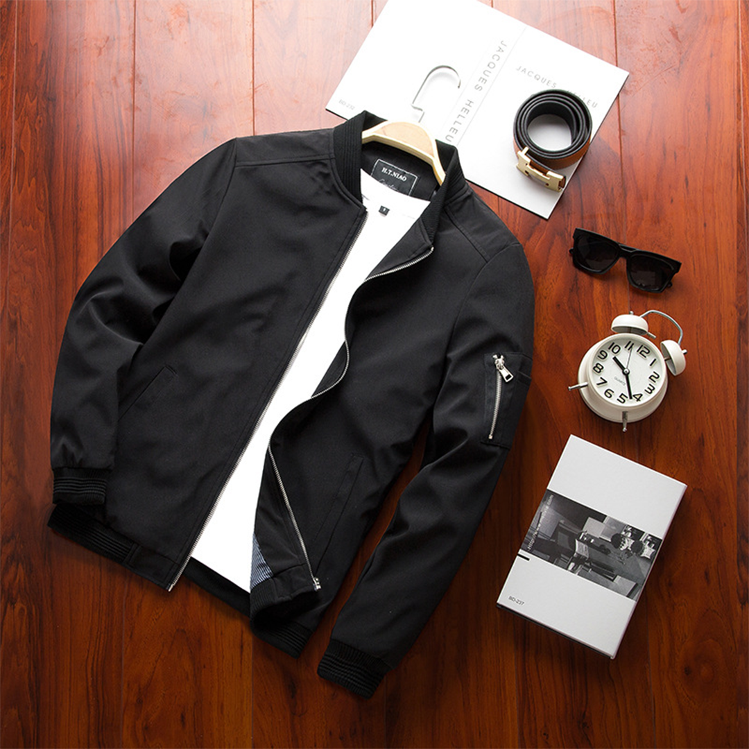 Men's Bomber Jacket – Lightweight Zip Front, Utility Arm Pocket