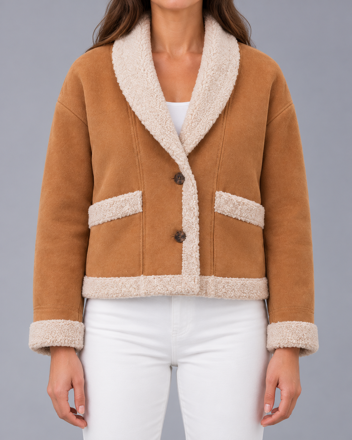 Women's Suede-Look Teddy Coat – Lapel Collar, Relaxed Fit