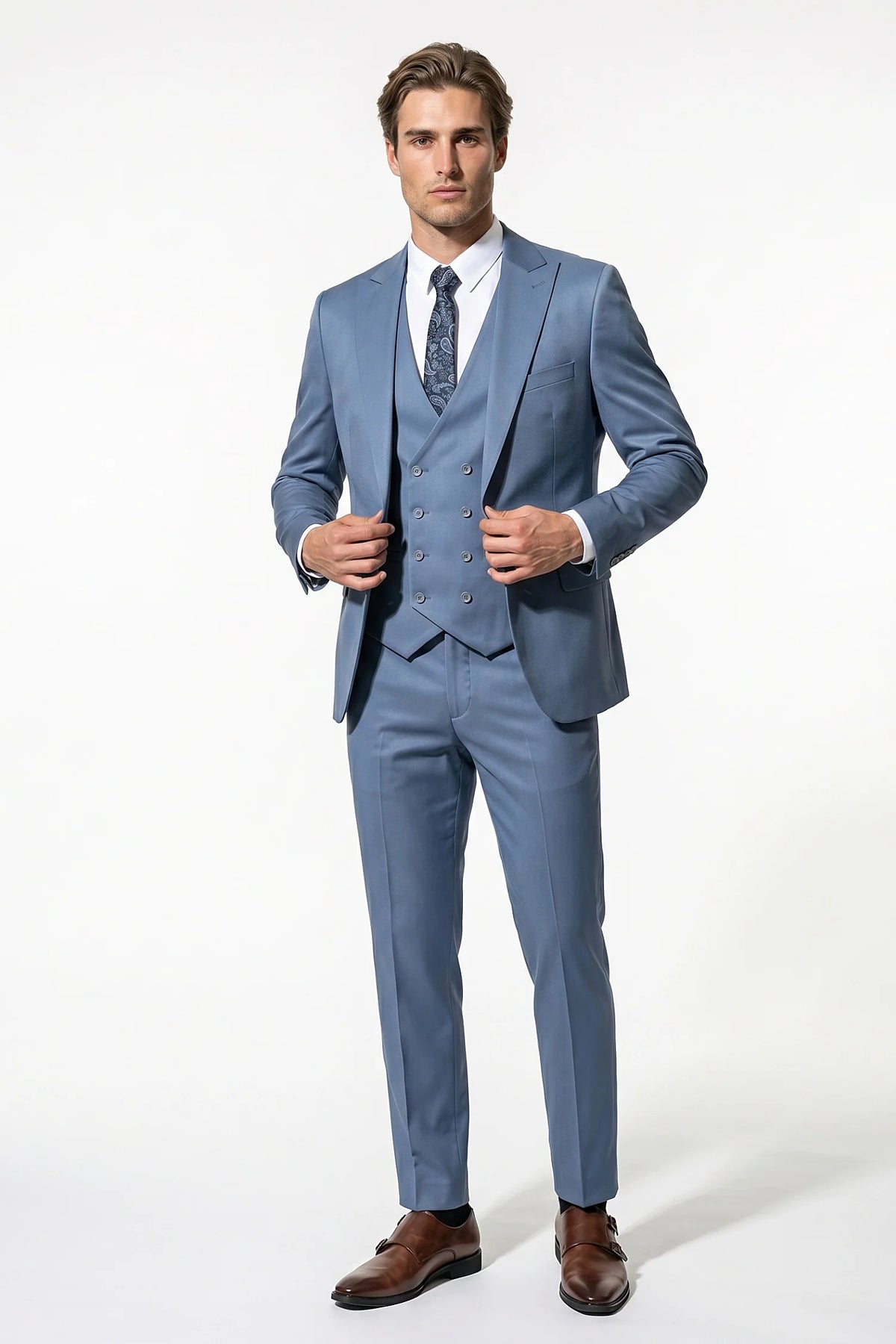 Men's Three Piece Suit – Double Breasted Waistcoat, Slim Fit