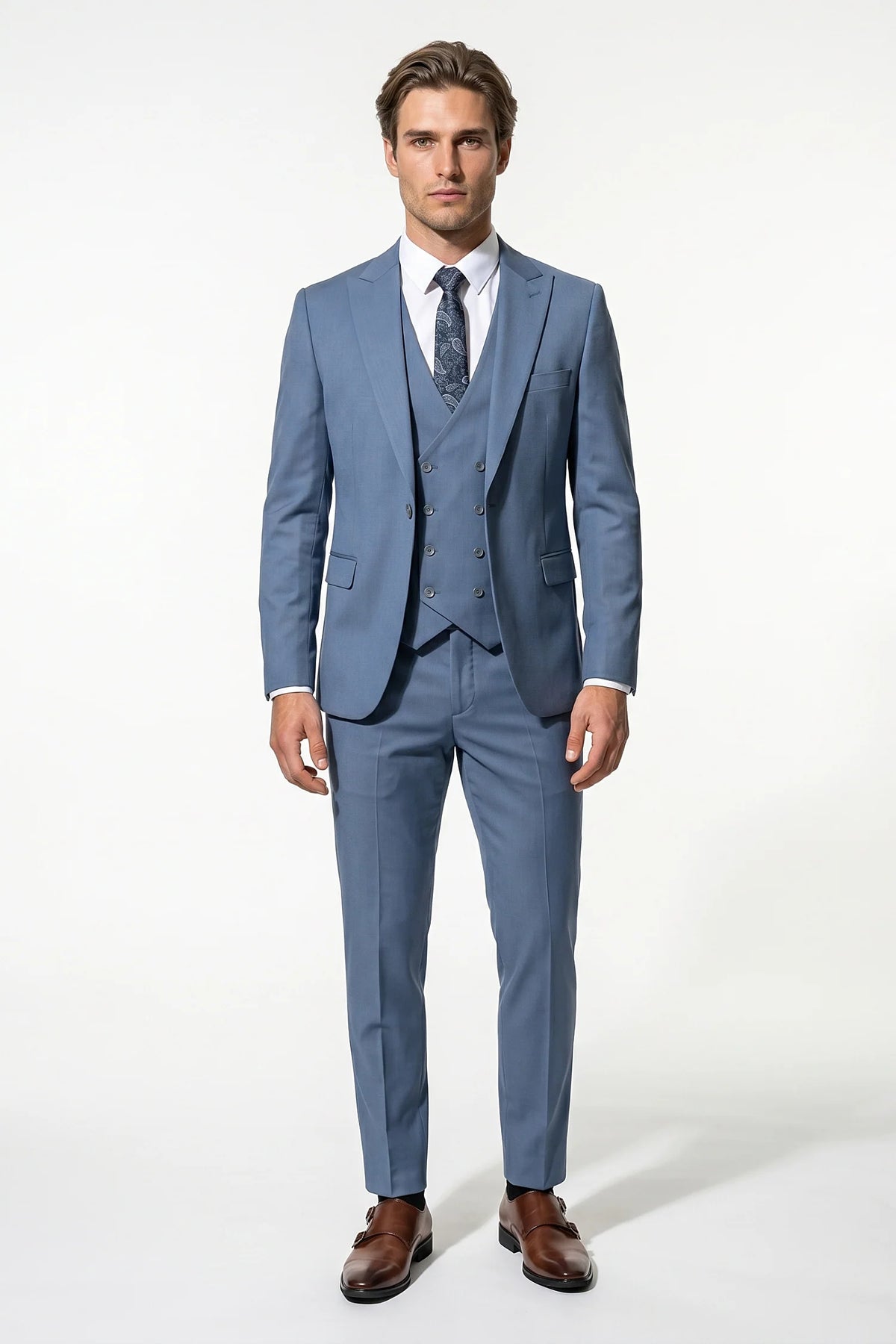 Men's Three Piece Suit – Double Breasted Waistcoat, Slim Fit