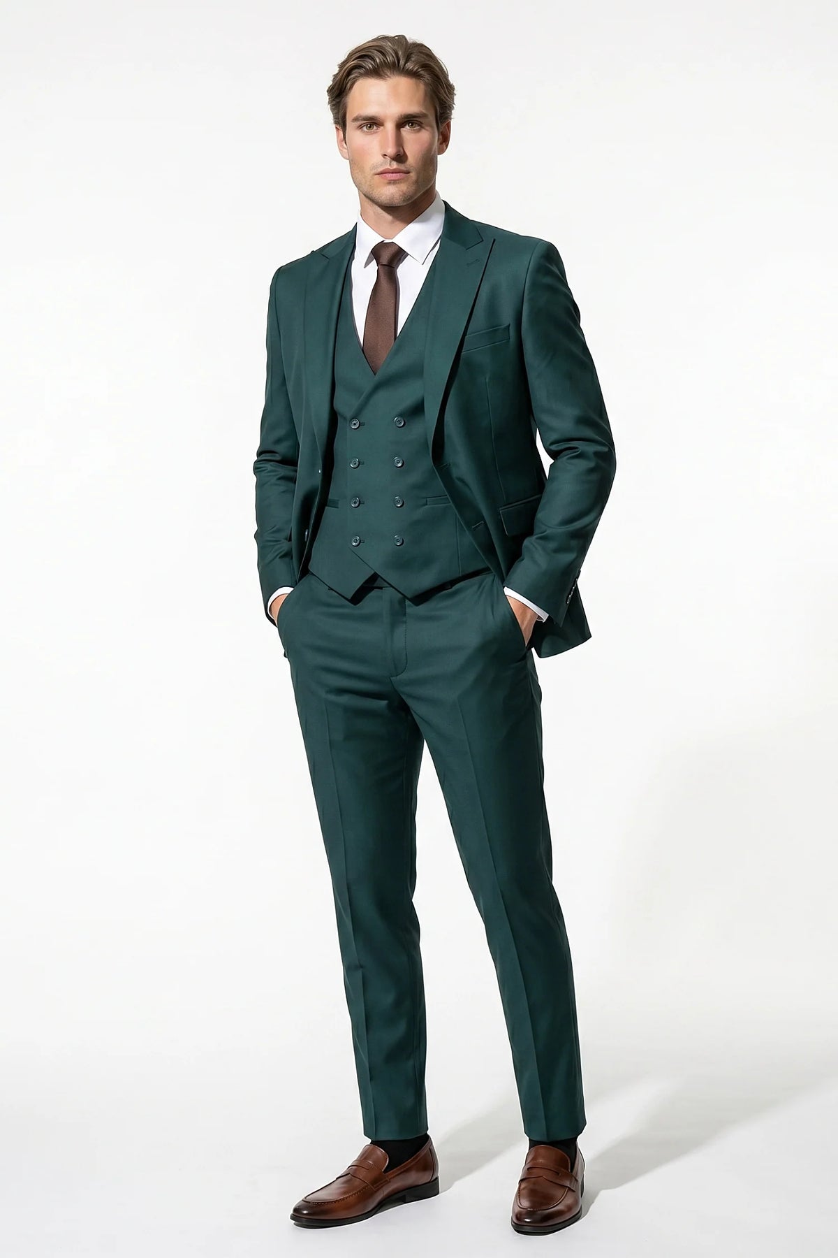 Men's Three Piece Suit – Double Breasted Waistcoat, Slim Fit