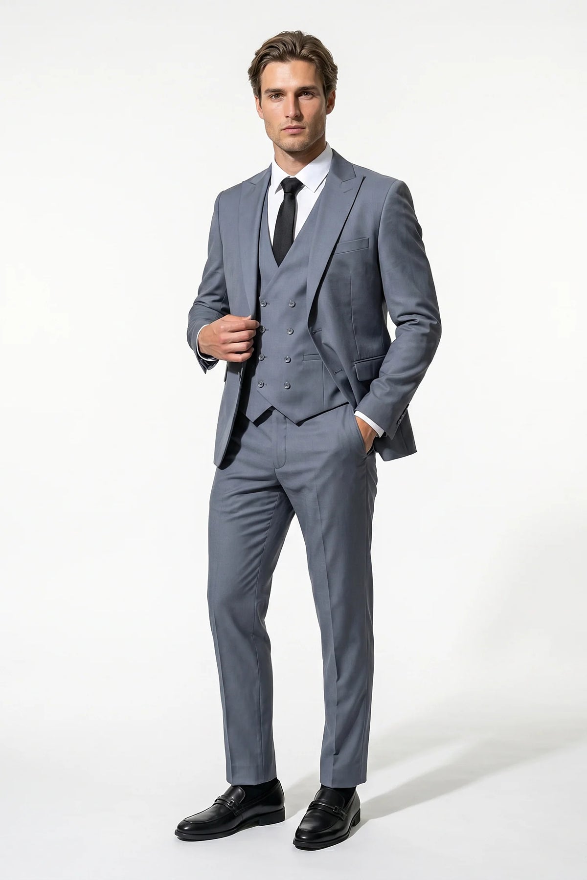Men's Three Piece Suit – Double Breasted Waistcoat, Slim Fit