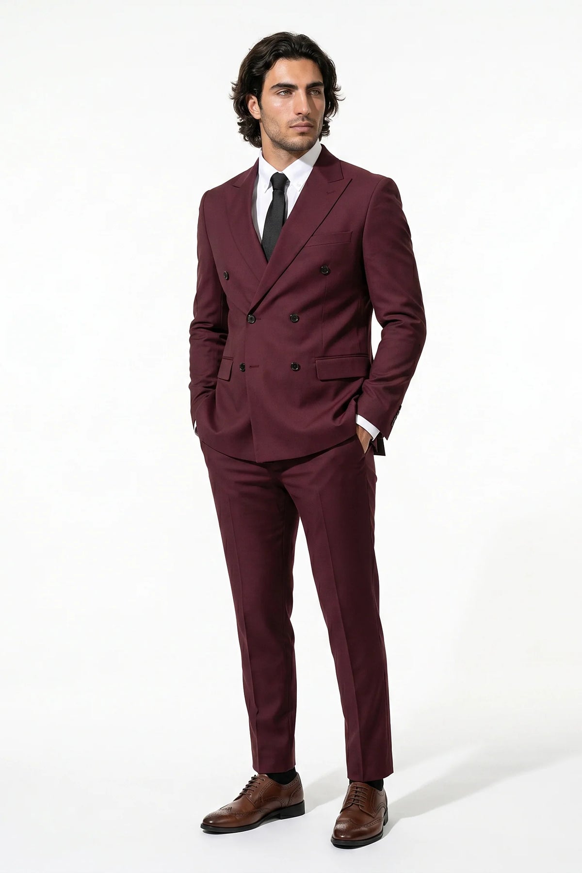 Men's Double Breasted Suit – Peaked Lapel, Slim Fit Two Piece