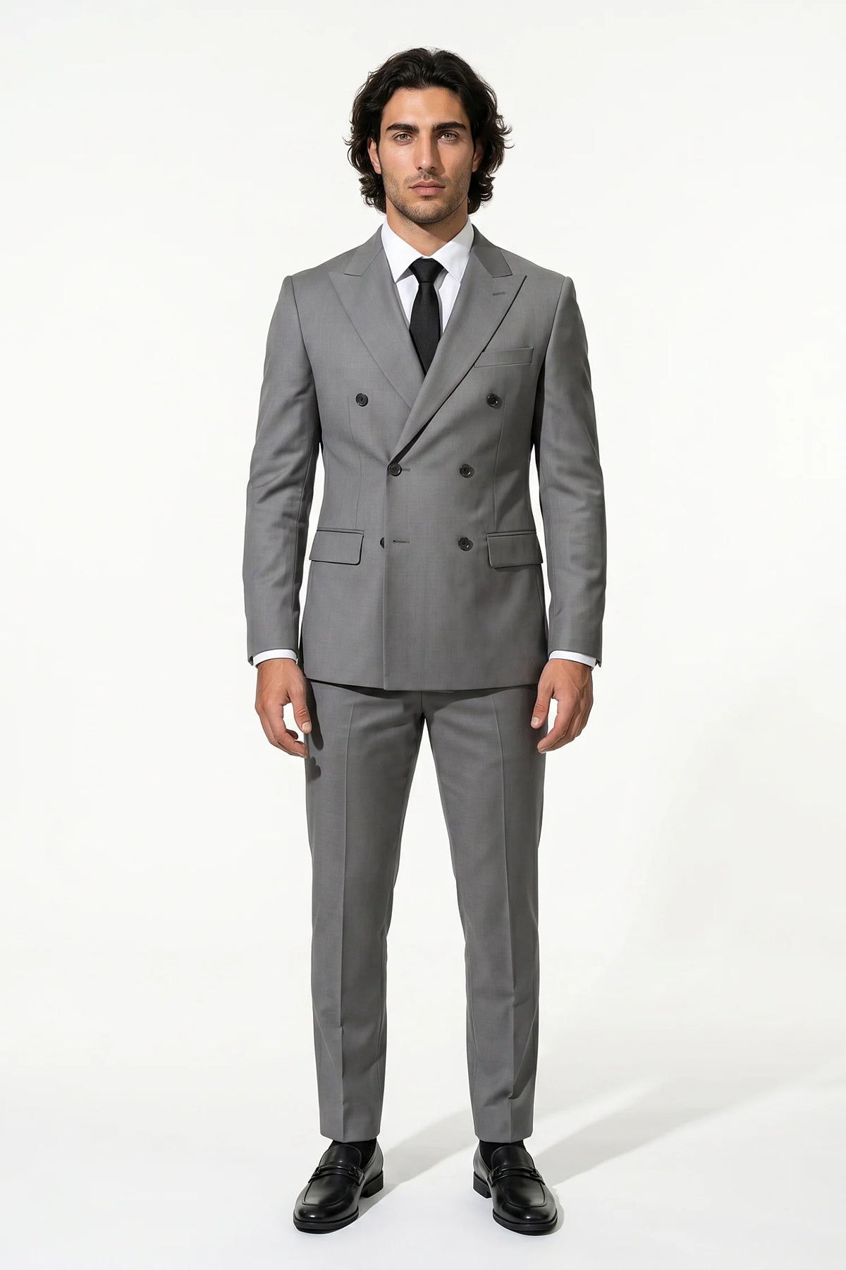 Men's Double Breasted Suit – Peaked Lapel, Slim Fit Two Piece