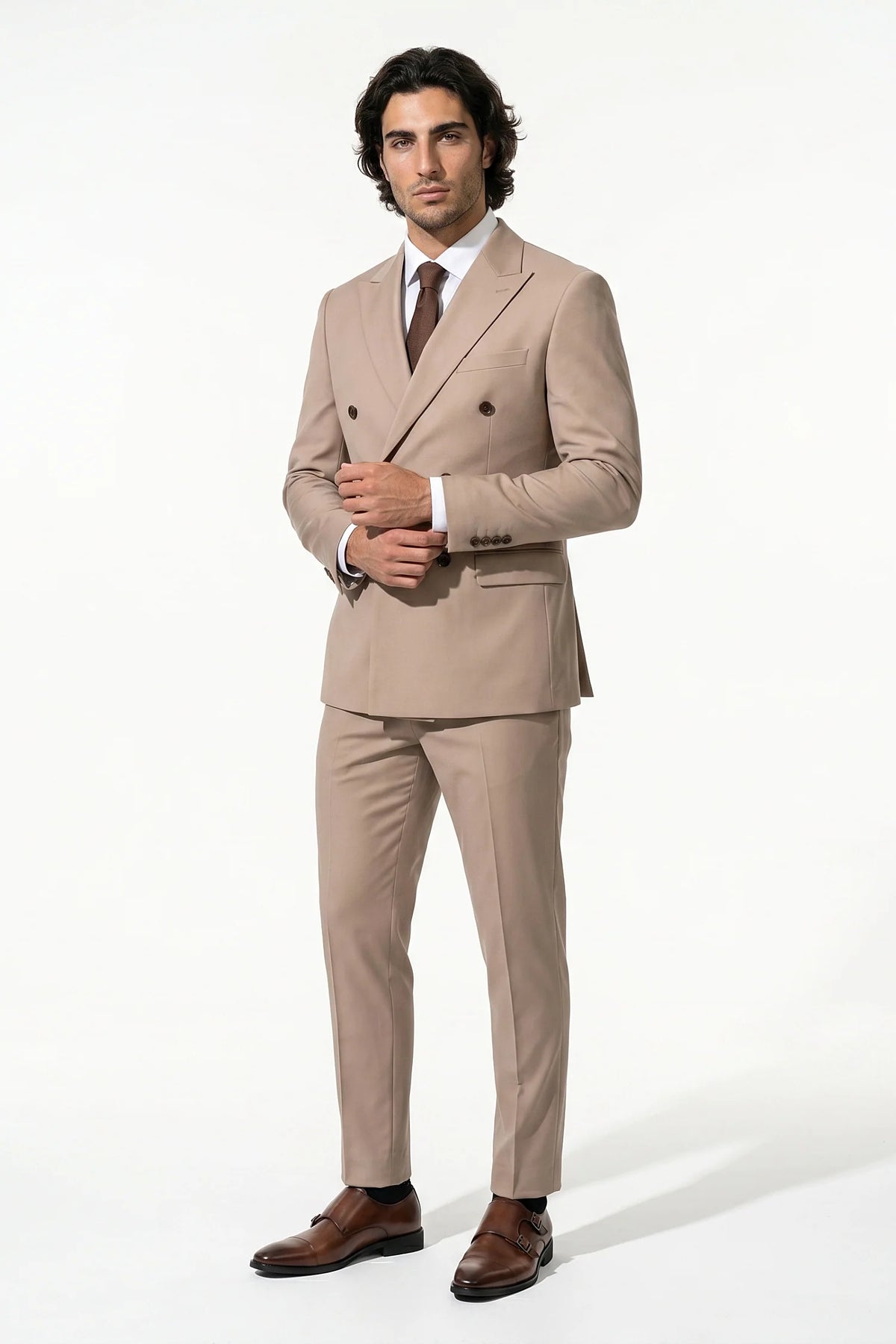 Men's Double Breasted Suit – Peaked Lapel, Slim Fit Two Piece