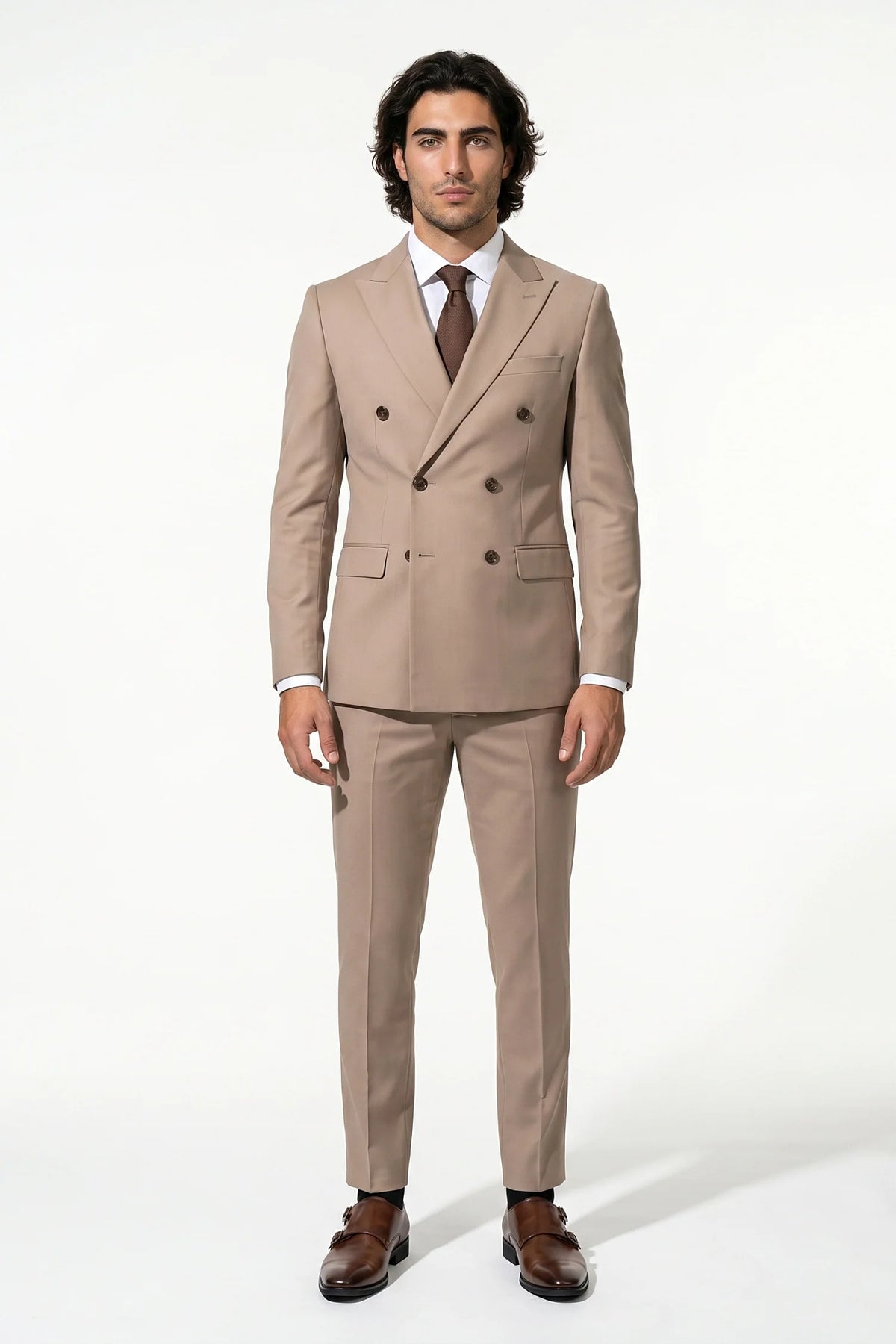 Men's Double Breasted Suit – Peaked Lapel, Slim Fit Two Piece