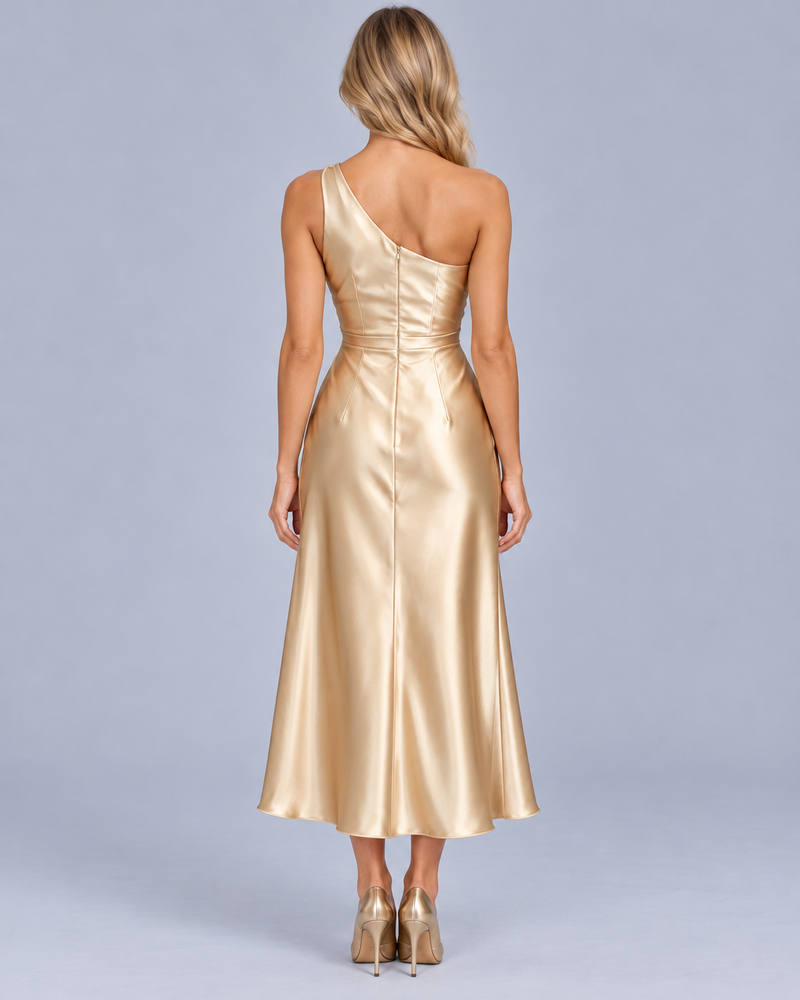 Women's One Shoulder Draped Midi Dress