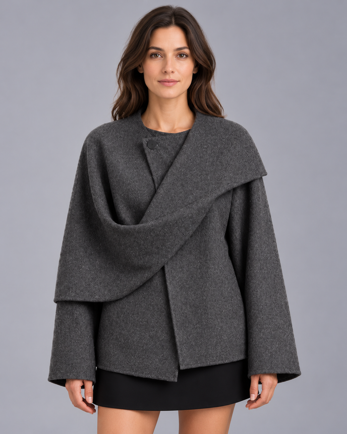 Women's Cape Coat – Built-In Scarf, Longline Relaxed Fit