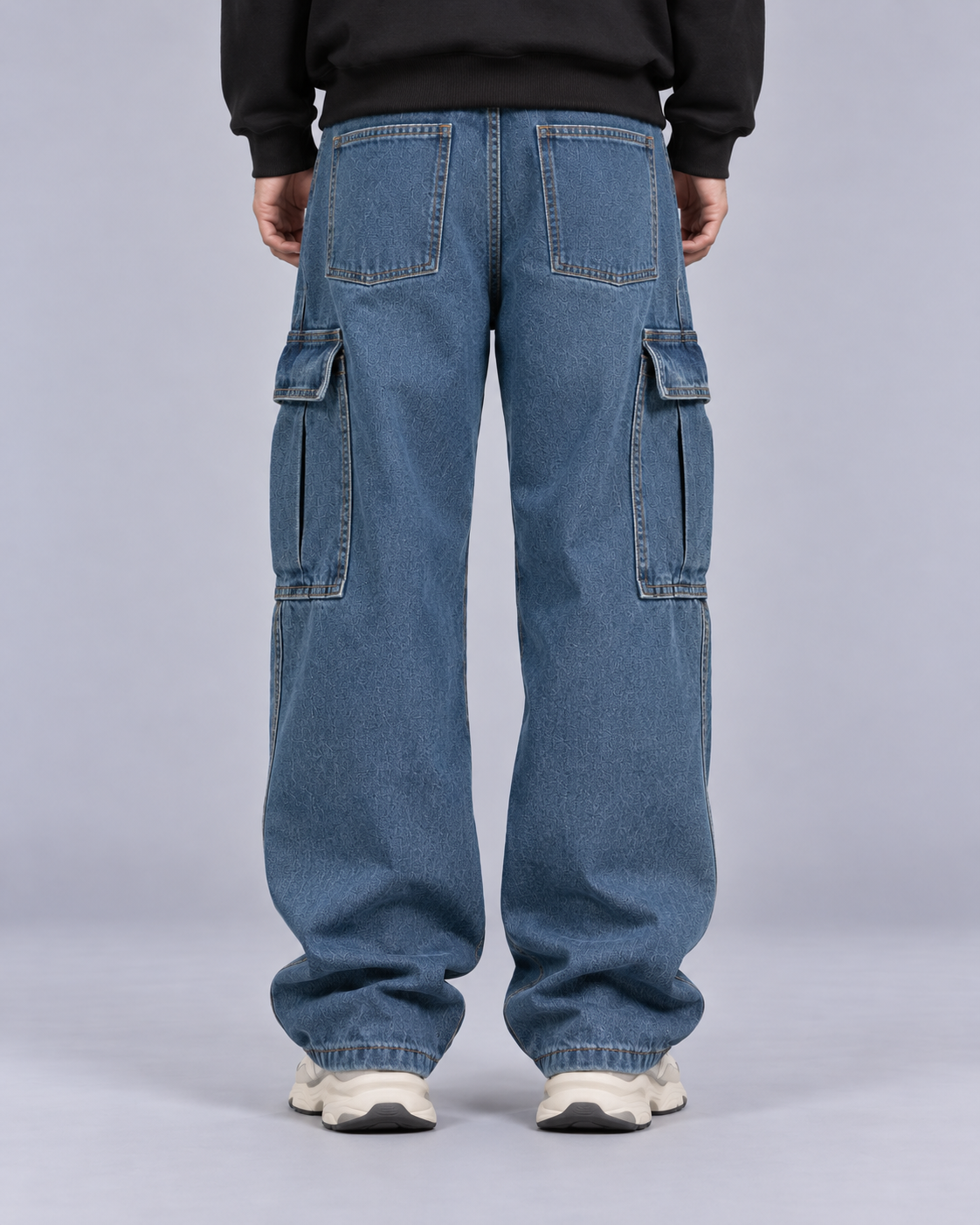 Men's 100% Cotton Denim Jeans | Multi Pocket Straight Leg Trousers with Loose Fit