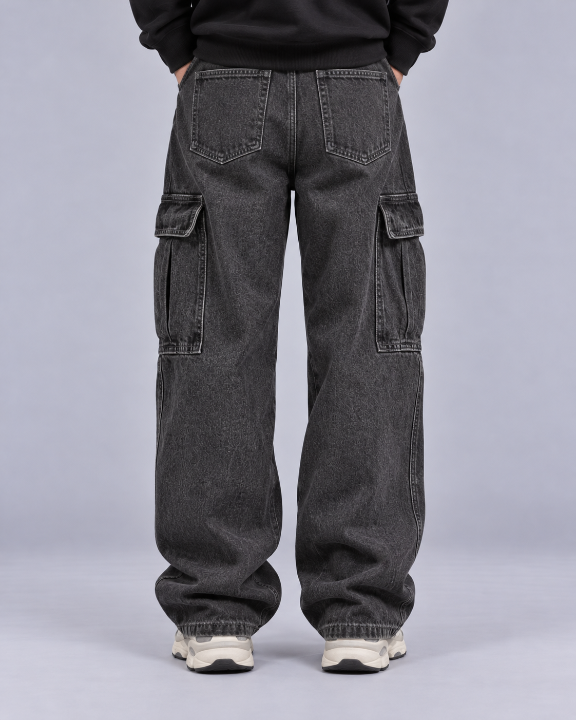 Men's 100% Cotton Denim Jeans | Multi Pocket Straight Leg Trousers with Loose Fit