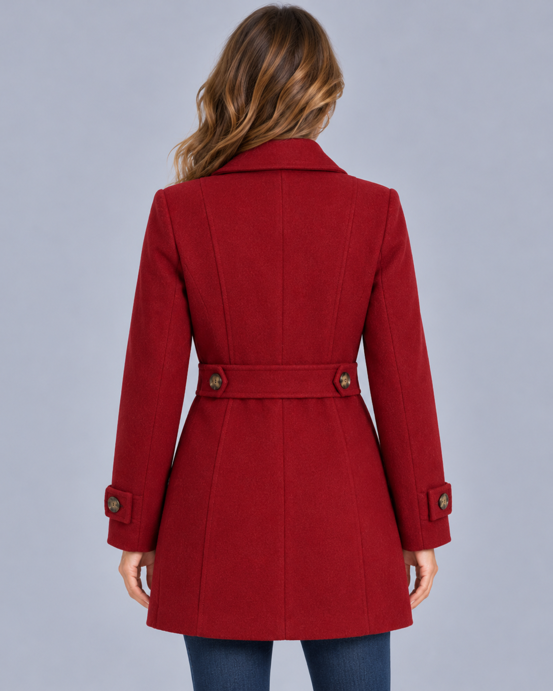 Women's Tailored Longline Coat – Button Front, Waist Tab Detail