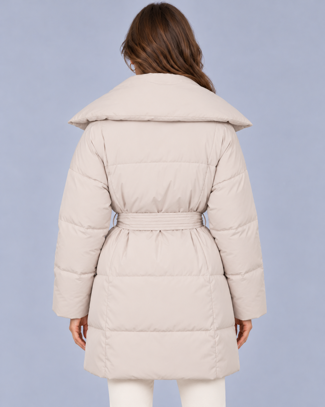 Women's Belted Puffer Jacket – Quilted, Full Zip, Regular Fit