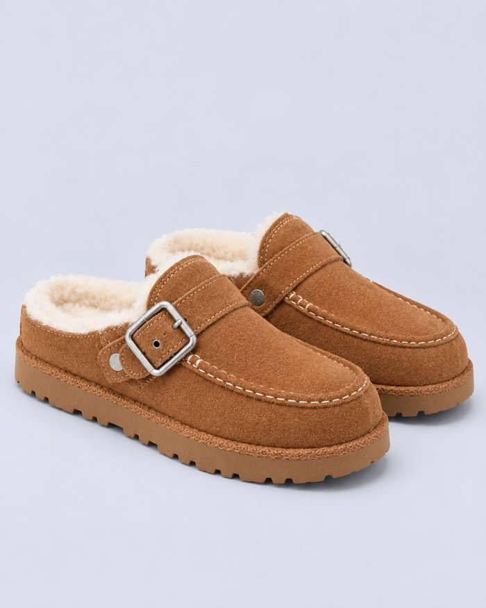 Women's Lined Faux Suede Buckle Clogs