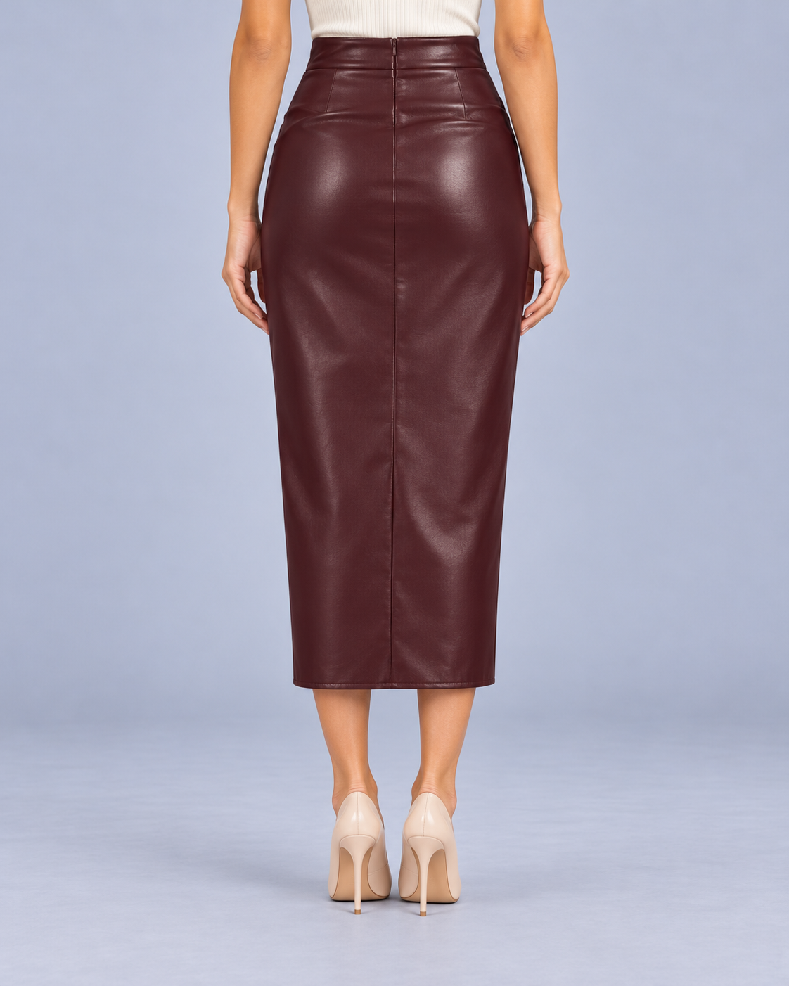Women's Faux Leather Midi Skirt with Split