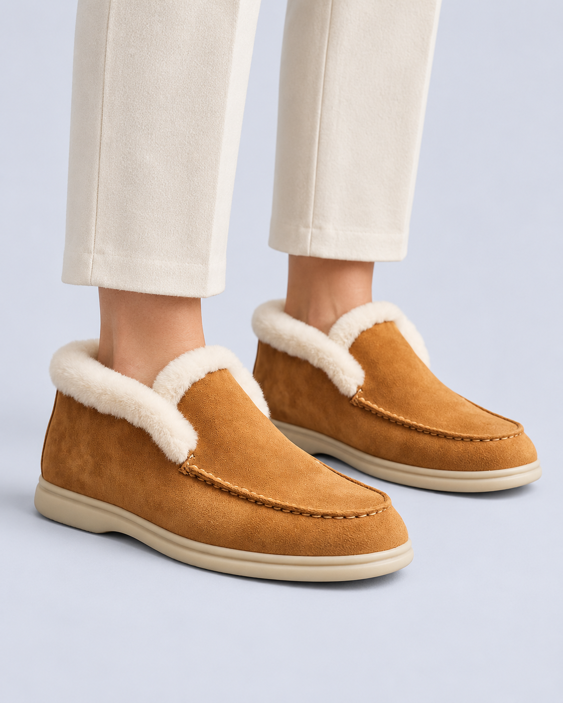 Shearling Lined Suede Moc Toe Loafers