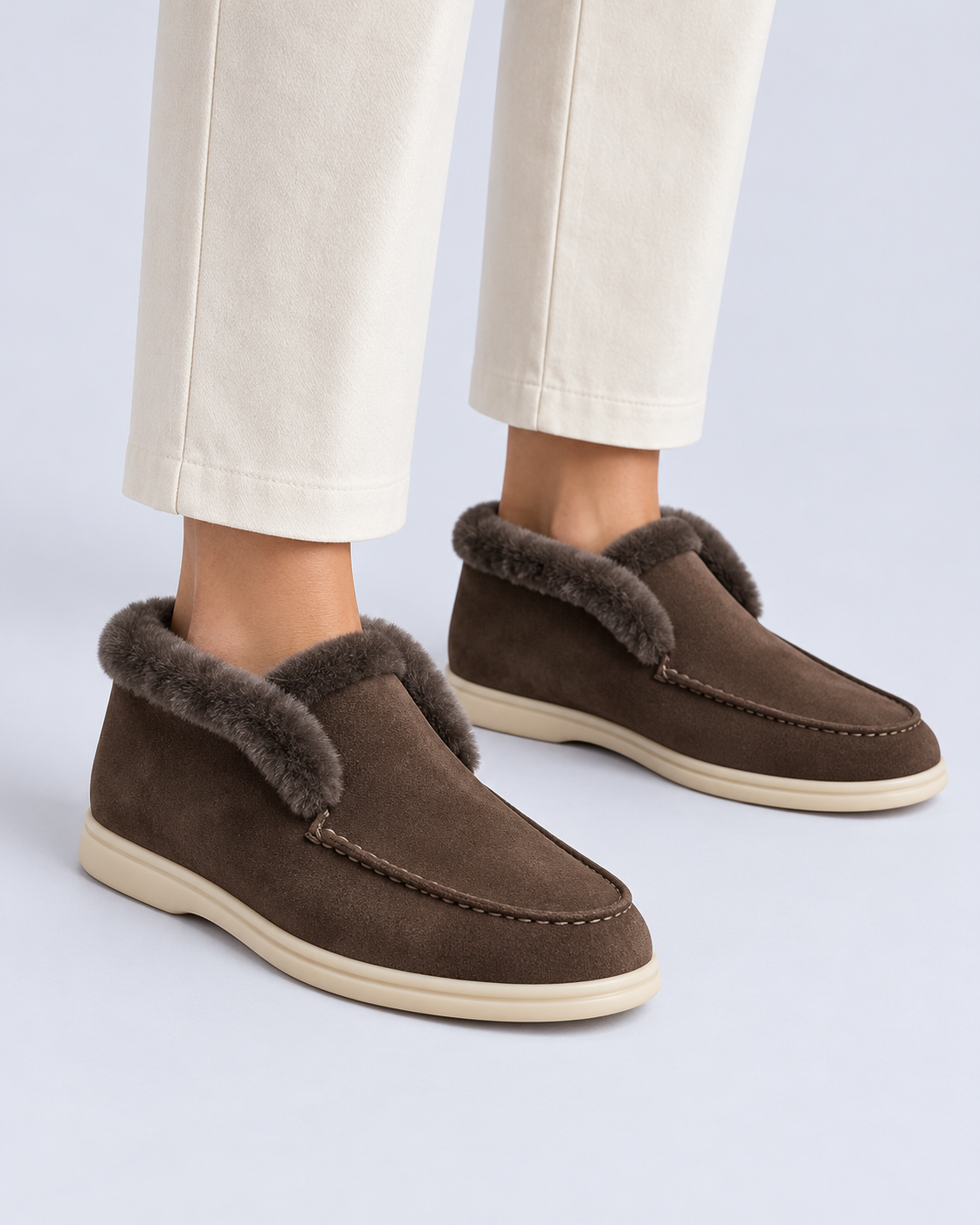 Shearling Lined Suede Moc Toe Loafers