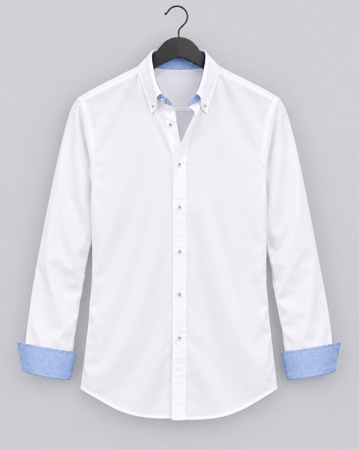 Men's 100% Cotton Slim Fit Button-Down Shirt | Long Sleeve with Contrast Cuffs