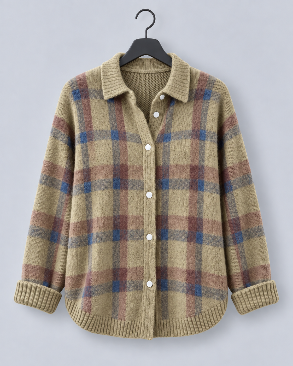 Women's Soft Knit Checkered Cardigan | Relaxed Fit Retro Layering Sweater