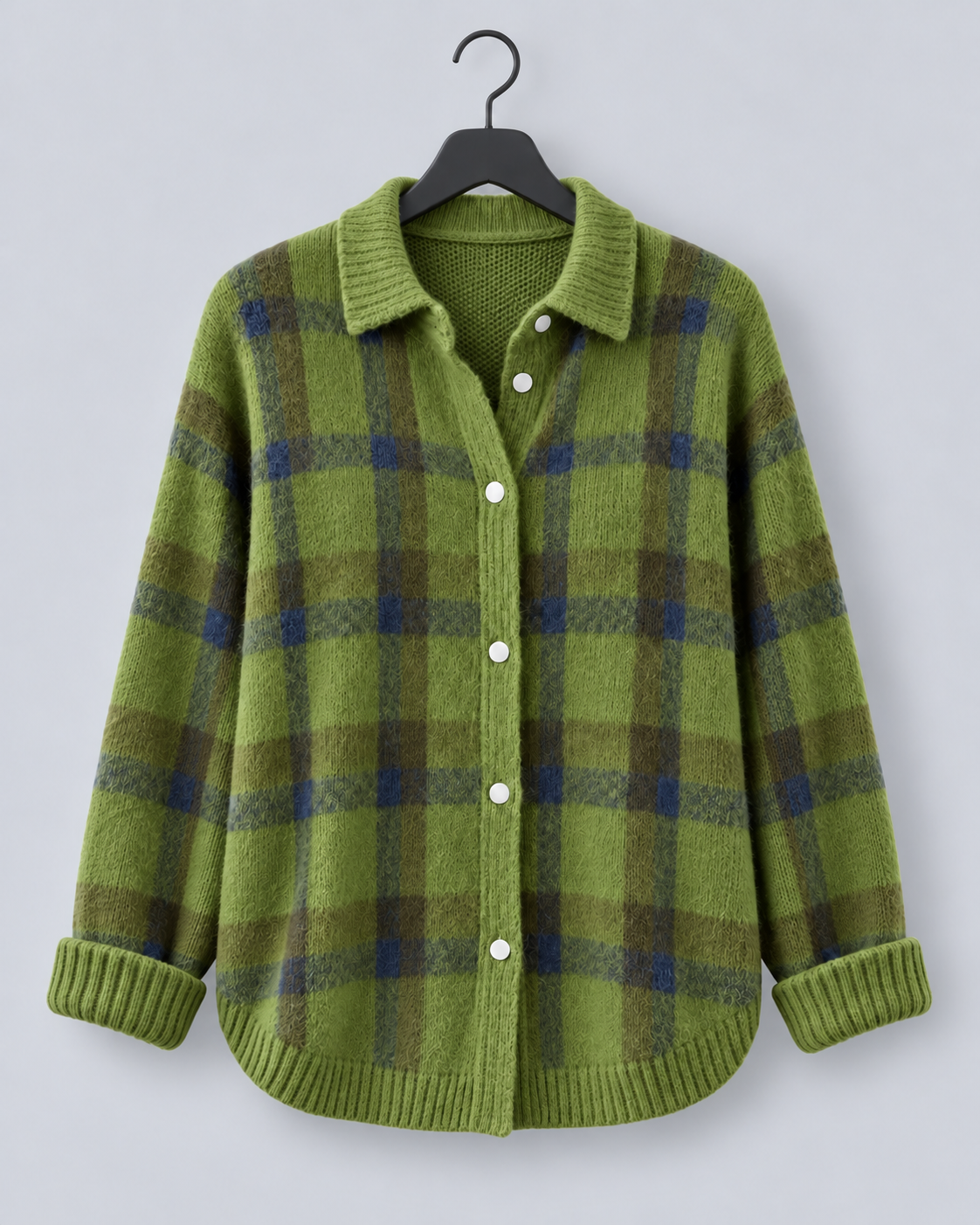 Women's Soft Knit Checkered Cardigan | Relaxed Fit Retro Layering Sweater