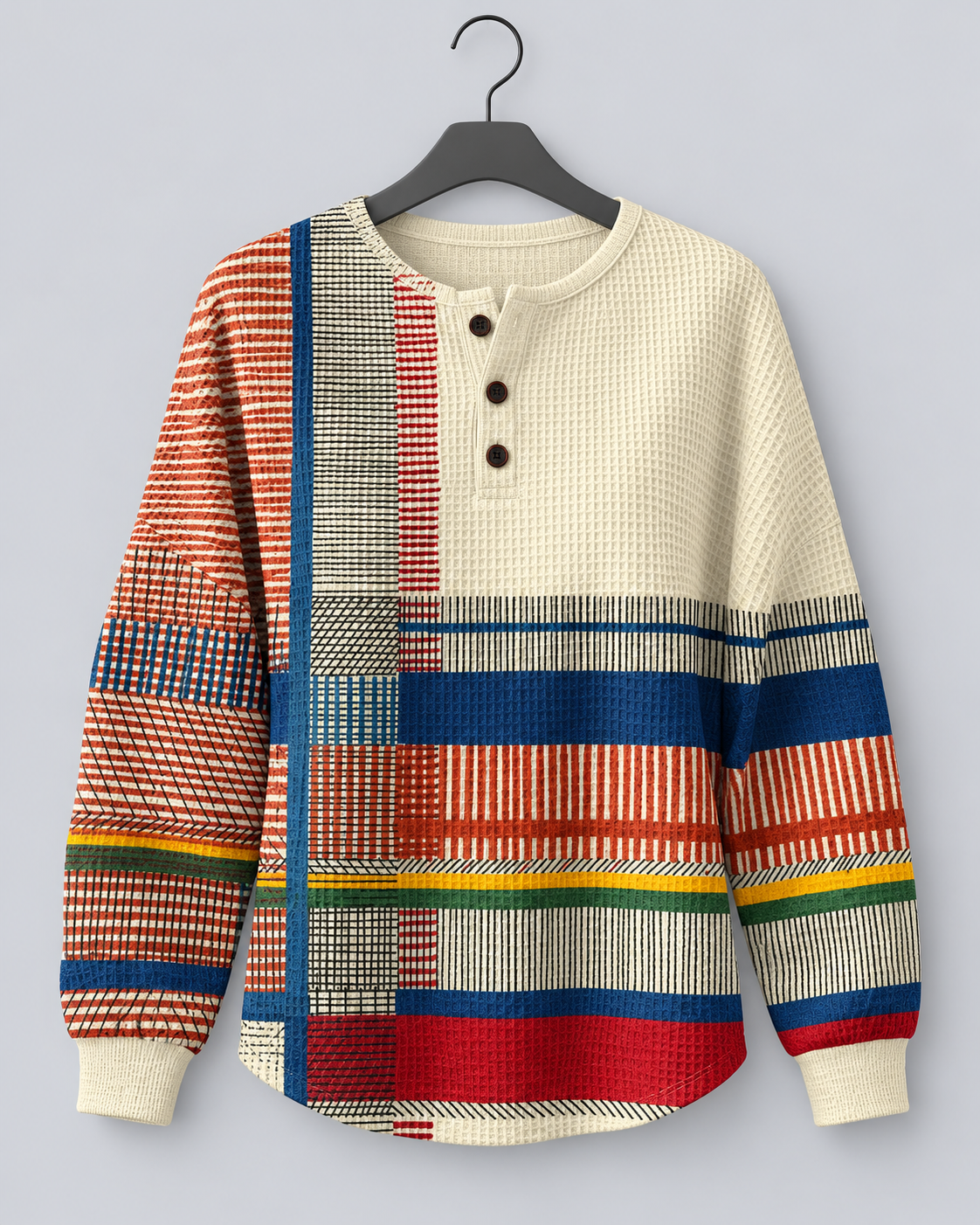 Women's Waffle Knit Pullover Sweater | Cozy Colour Block Henley for Autumn Winter