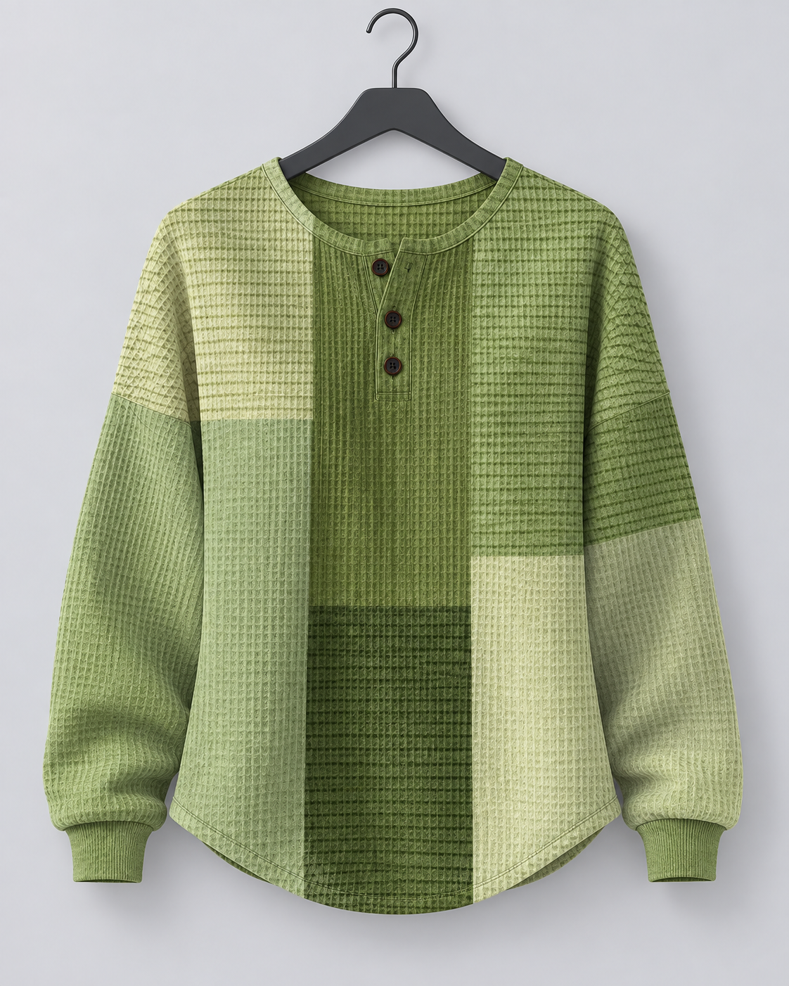 Women's Waffle Knit Pullover Sweater | Cozy Colour Block Henley for Autumn Winter