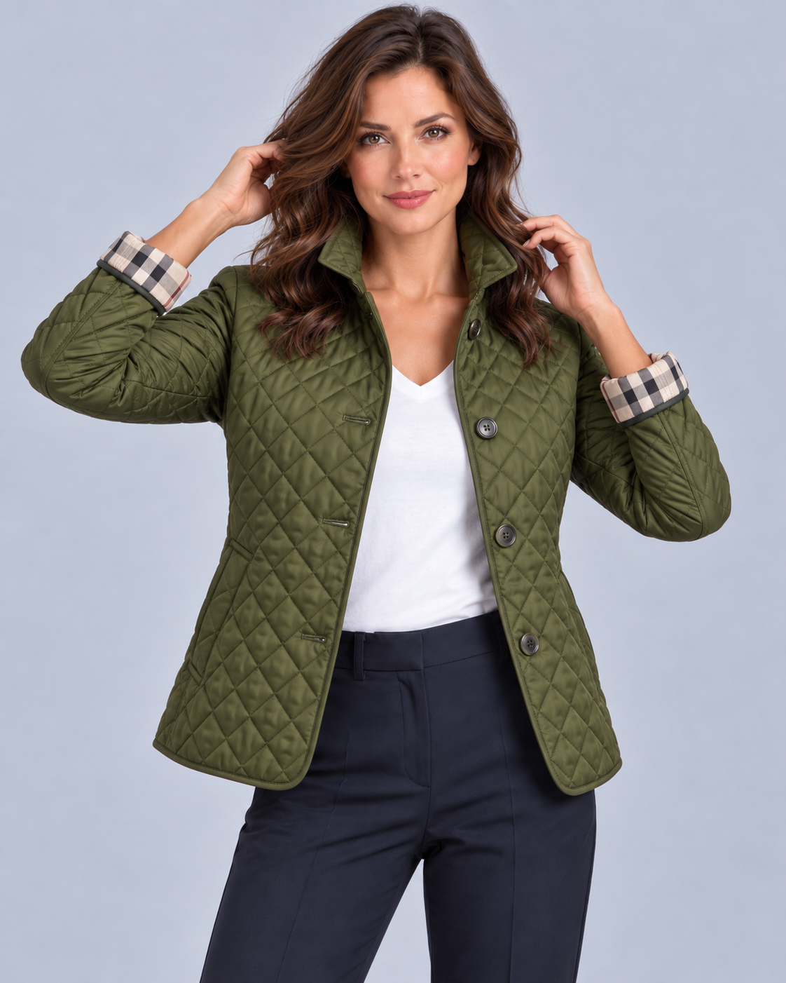Women's Lightweight Quilted Jacket | Contrast Cuff Padded Coat