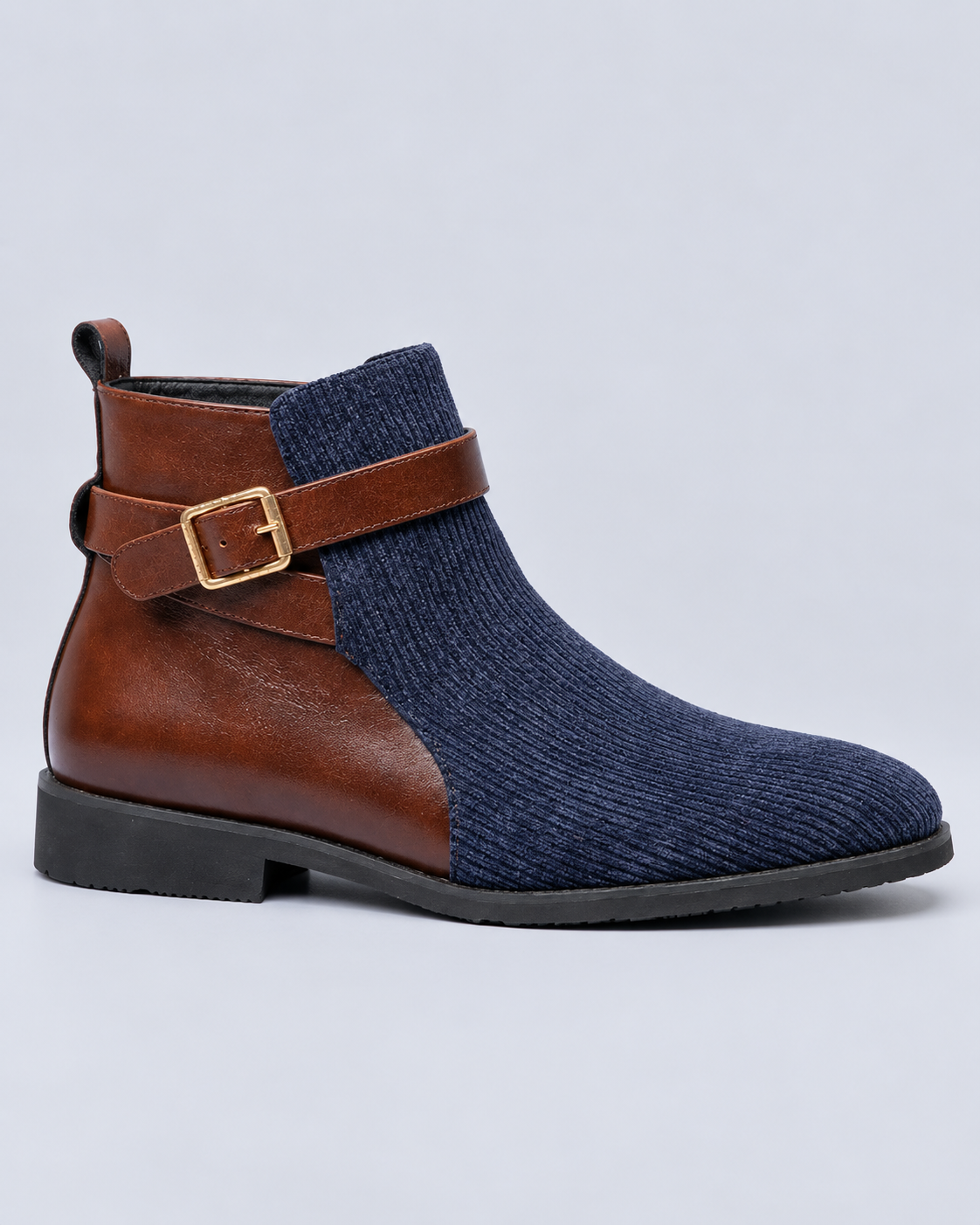 Men's Jodhpur Boots – Corduroy and Man-Made Leather Ankle Boots with Buckle Strap